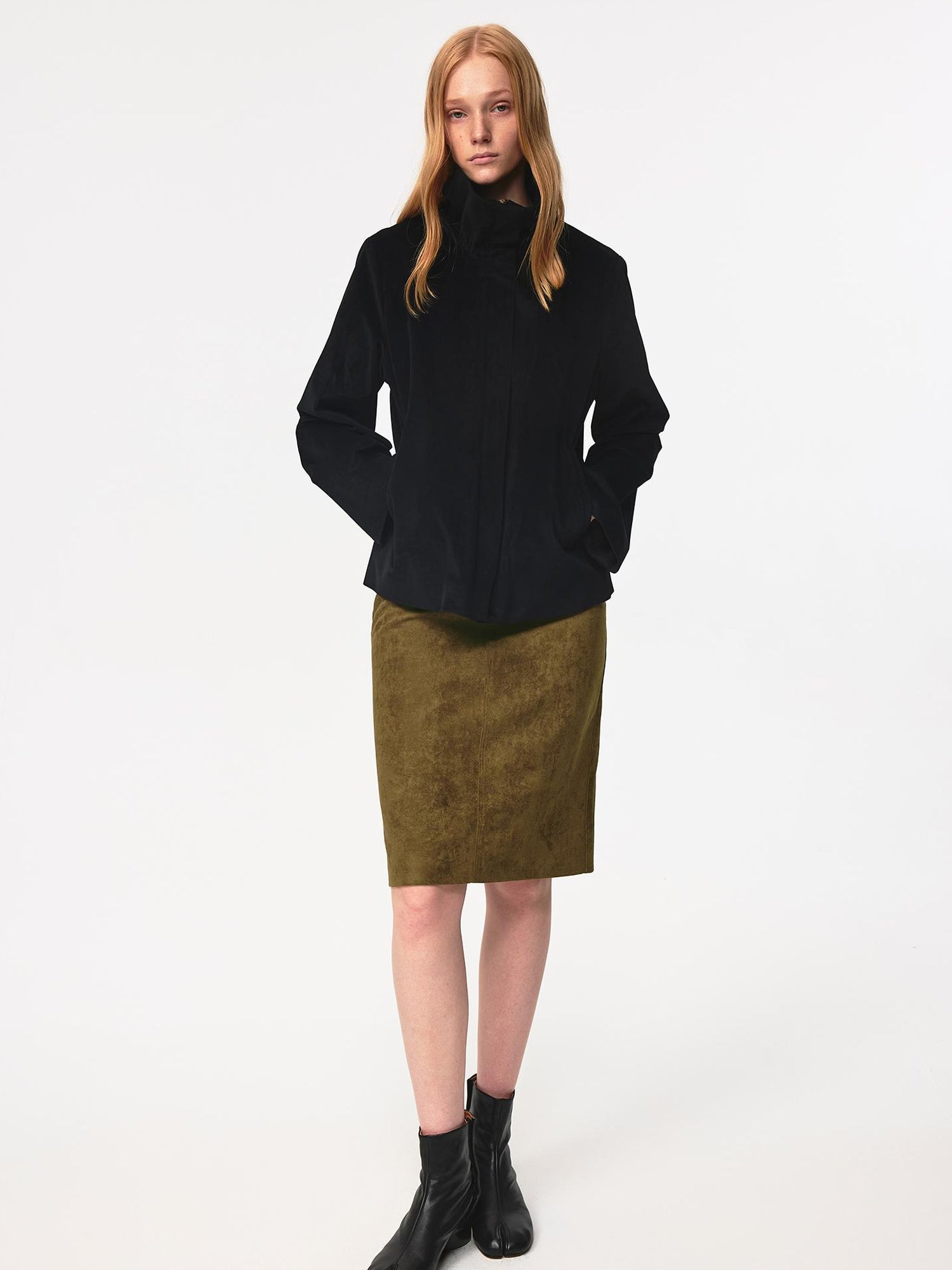 Northbutsouth Classic Brown Suede Straight Back Slit Skirt