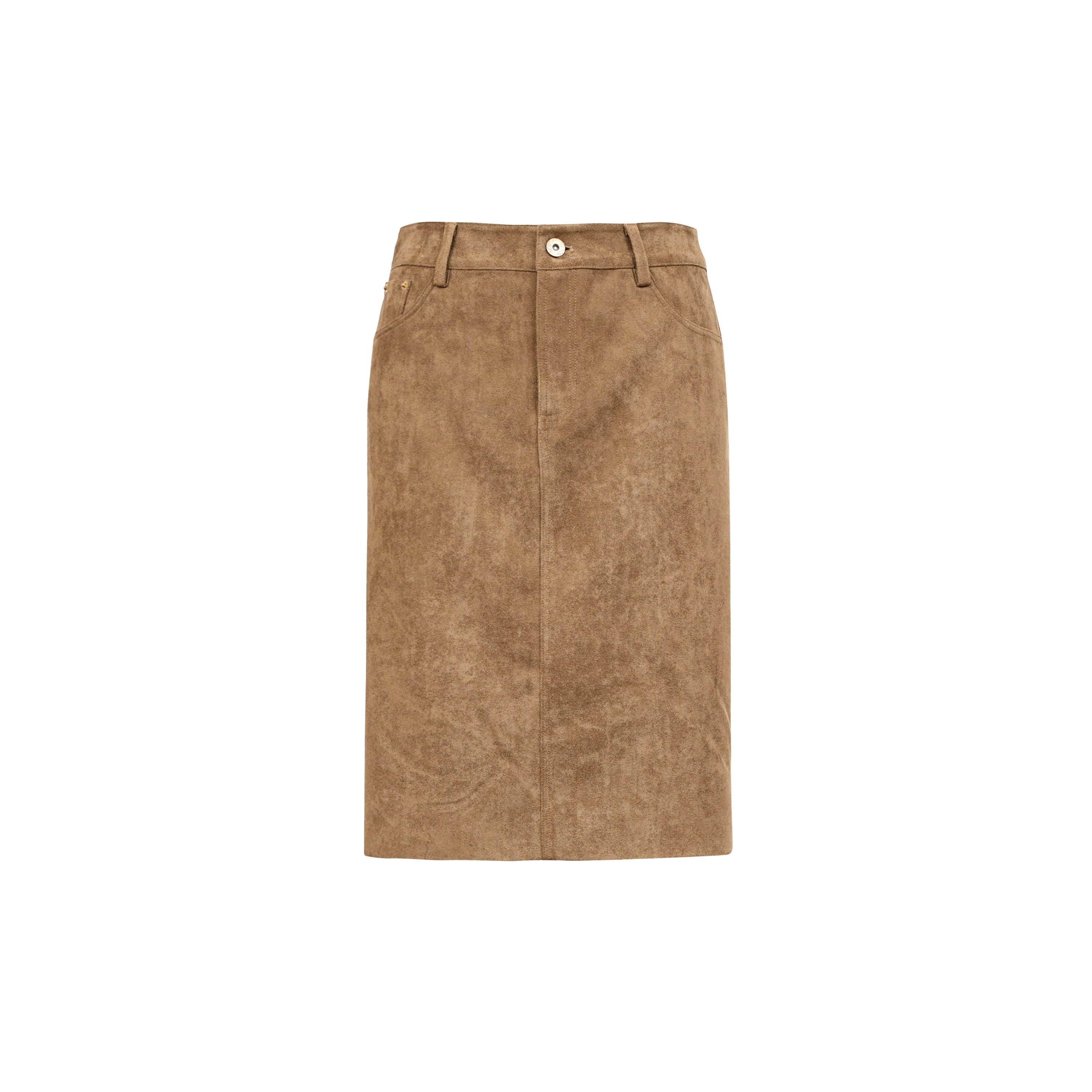 Northbutsouth Classic Brown Suede Straight Back Slit Skirt MISSTT