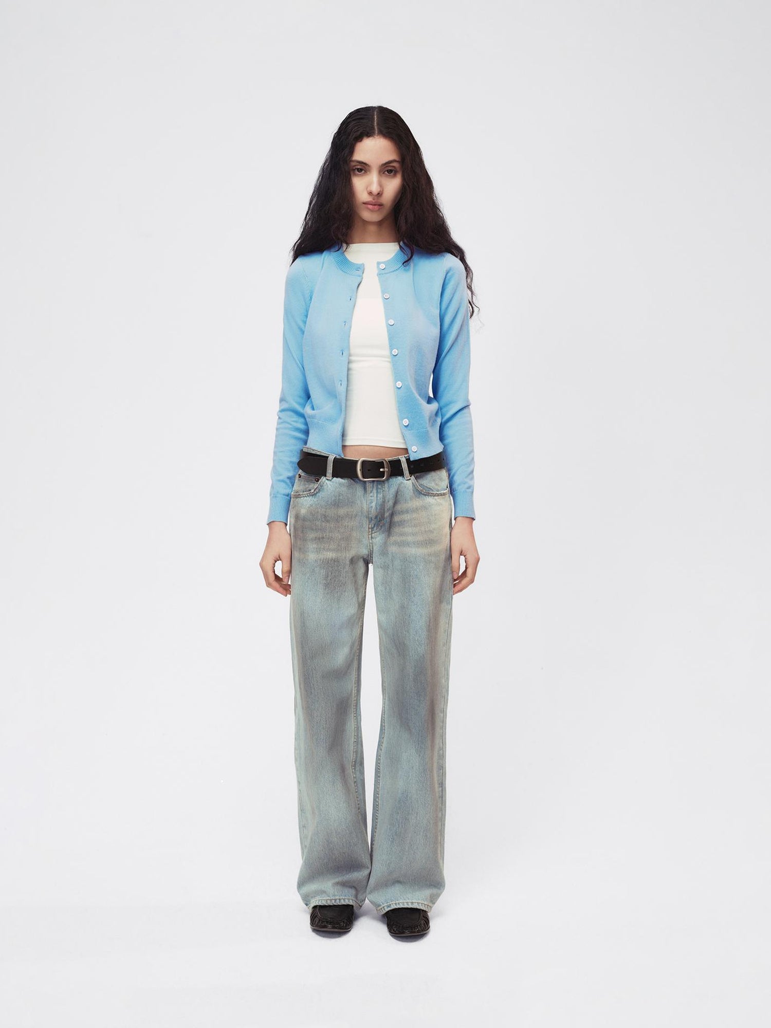 Northbutsouth Classic Contrast Mother Of Pearl Button Lightweight Wool Cardigan