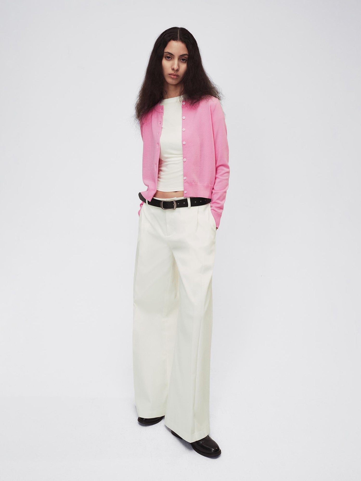 Northbutsouth Classic Contrast Mother Of Pearl Button Lightweight Wool Cardigan