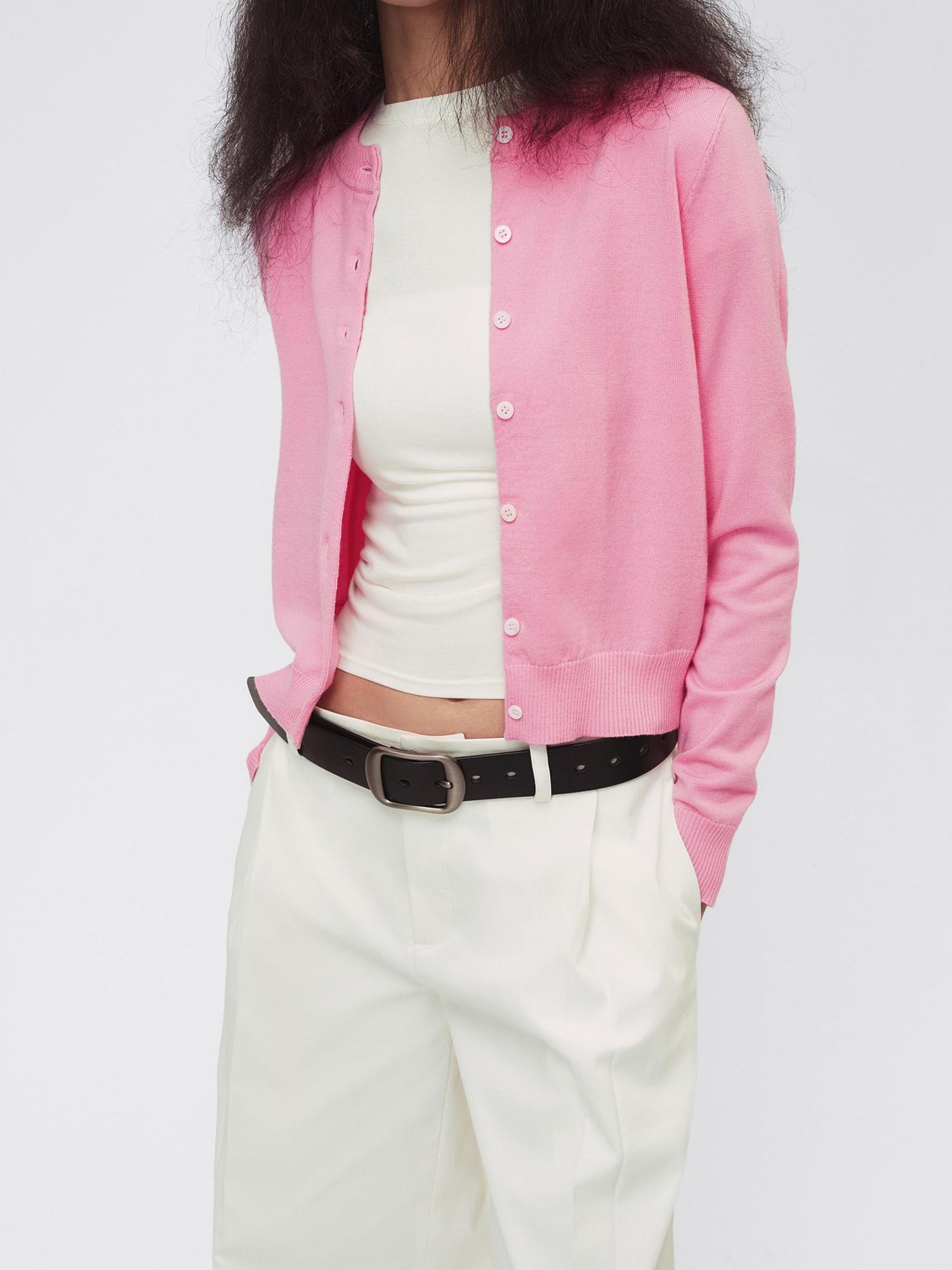 Northbutsouth Classic Contrast Mother Of Pearl Button Lightweight Wool Cardigan