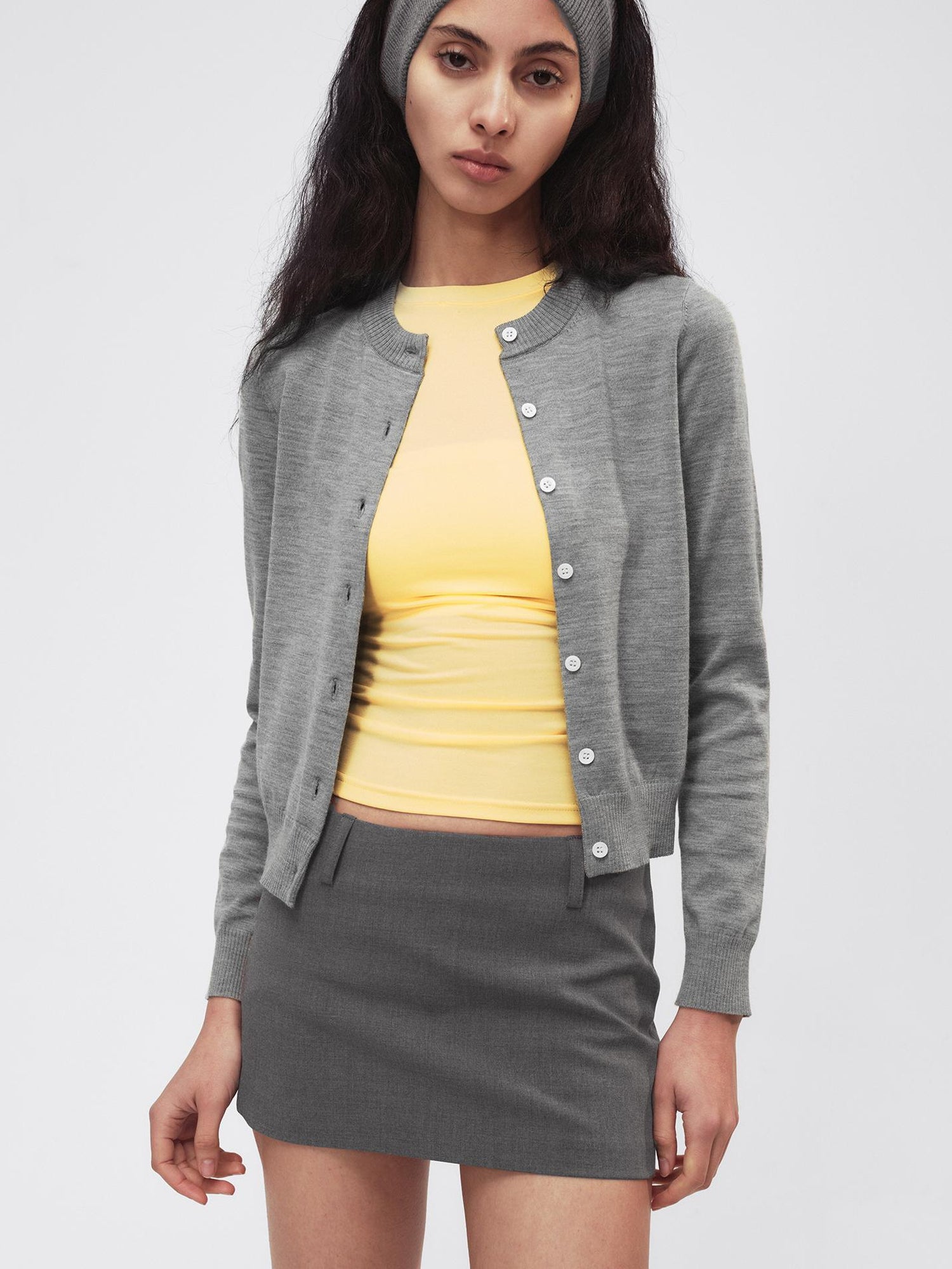 Northbutsouth Classic Contrast Mother Of Pearl Button Lightweight Wool Cardigan