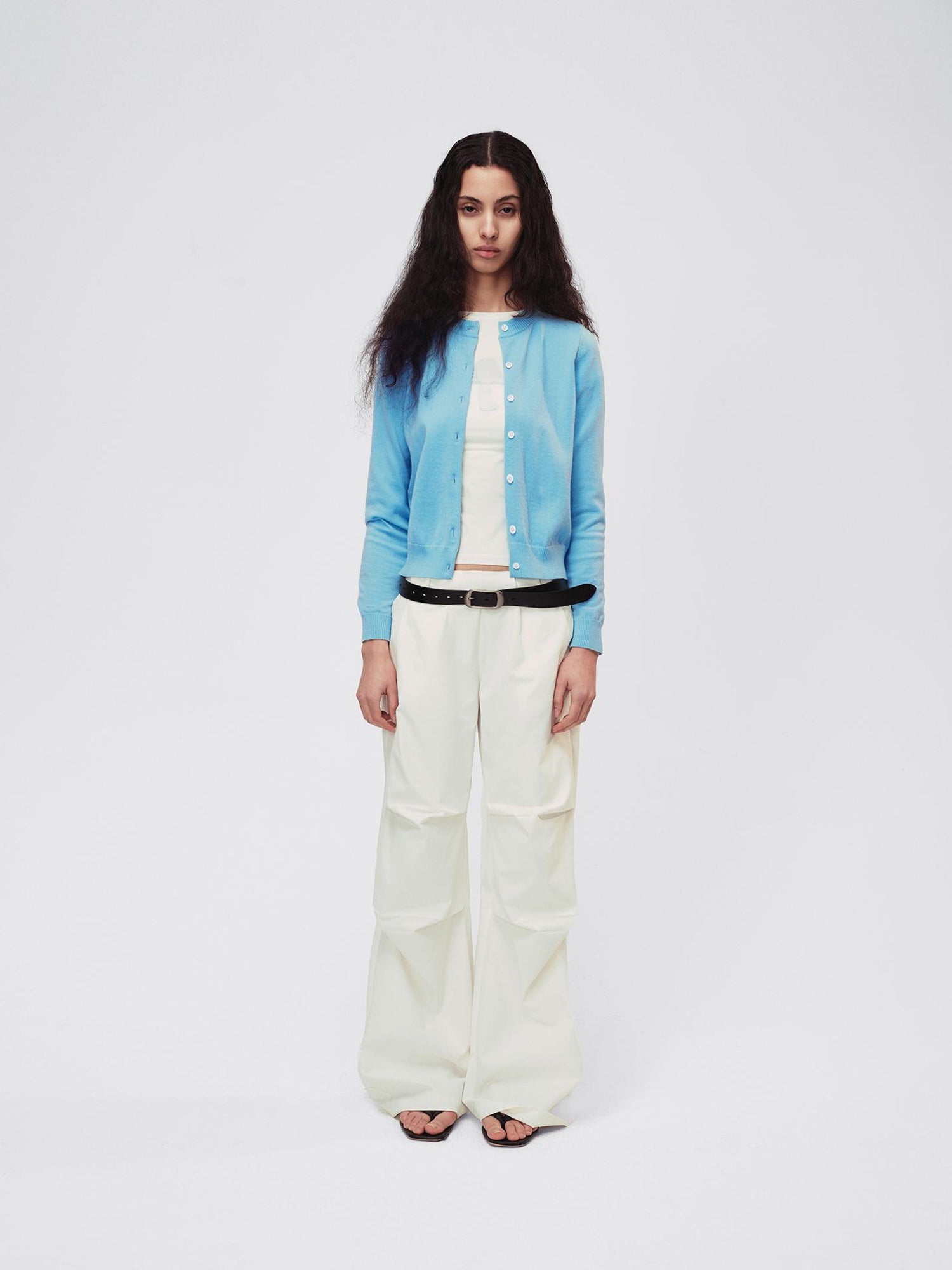 Northbutsouth Classic Contrast Mother Of Pearl Button Lightweight Wool Cardigan