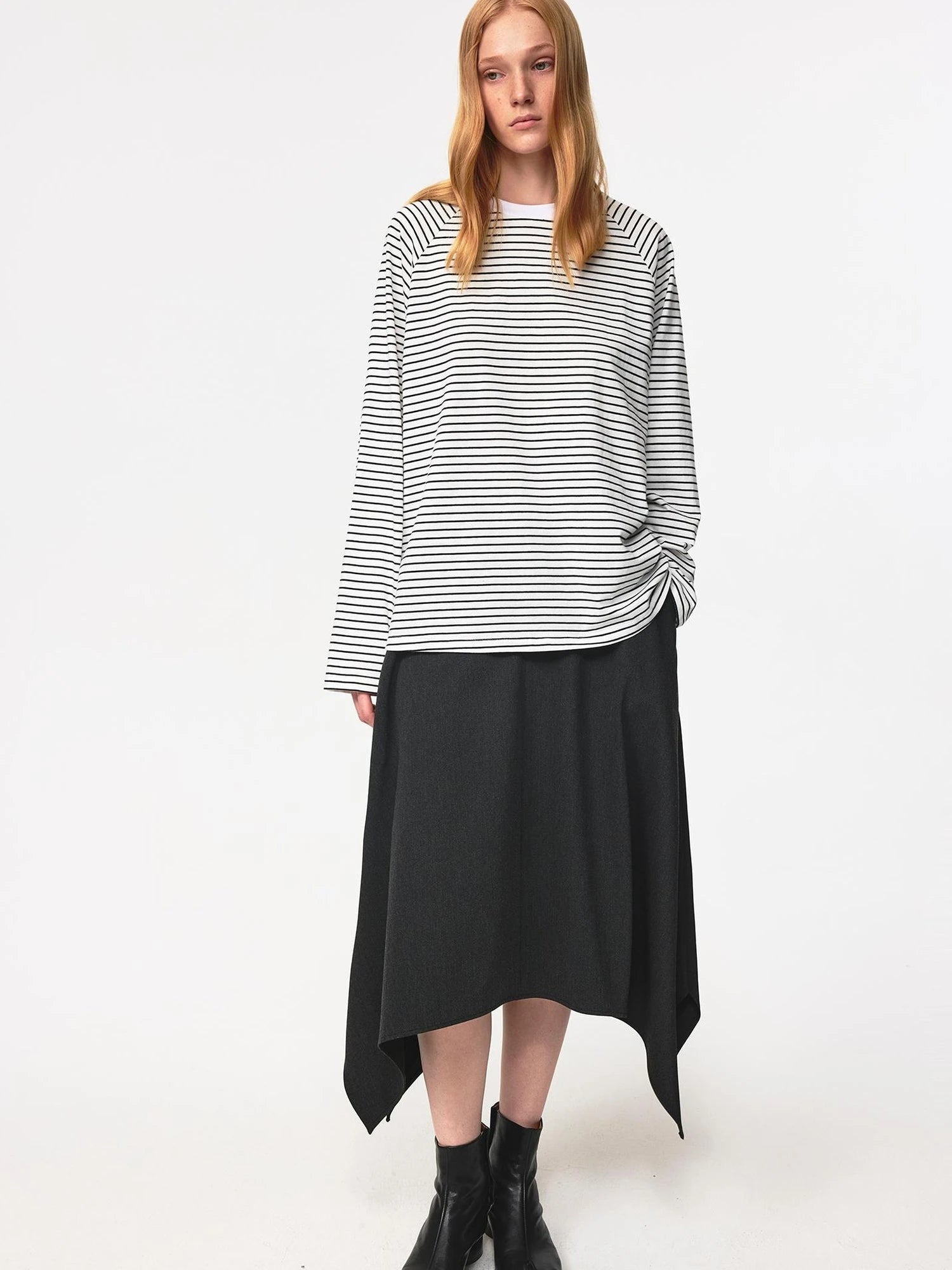 Classic Crew Neck Raglan Sleeve Striped Relaxed Fit T Shirt