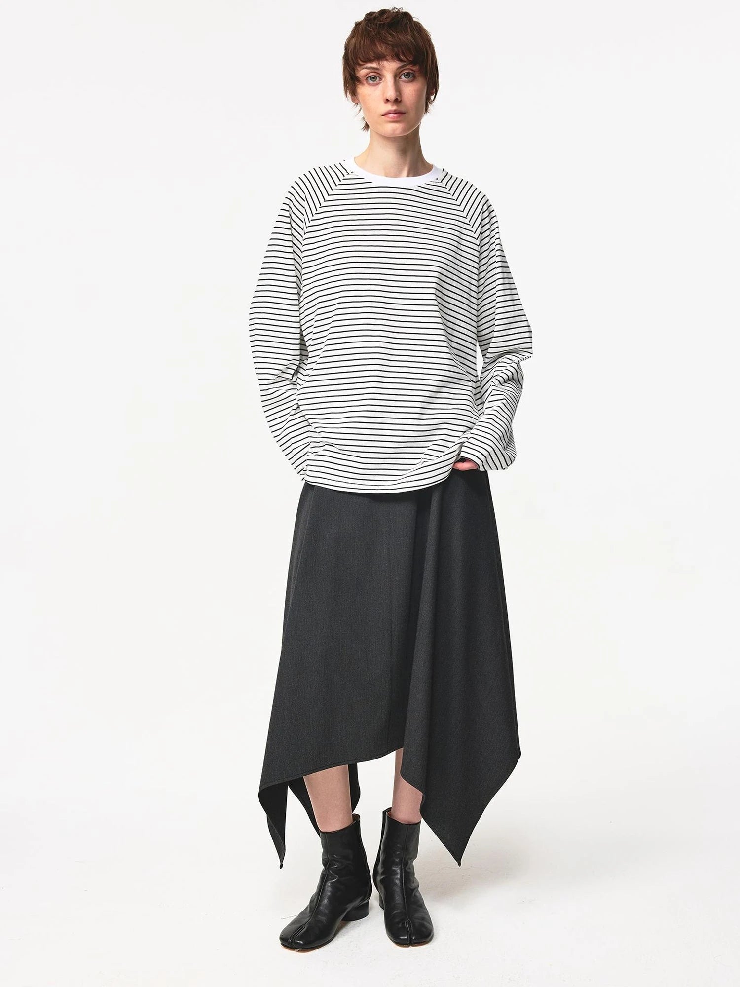 Classic Crew Neck Raglan Sleeve Striped Relaxed Fit T Shirt