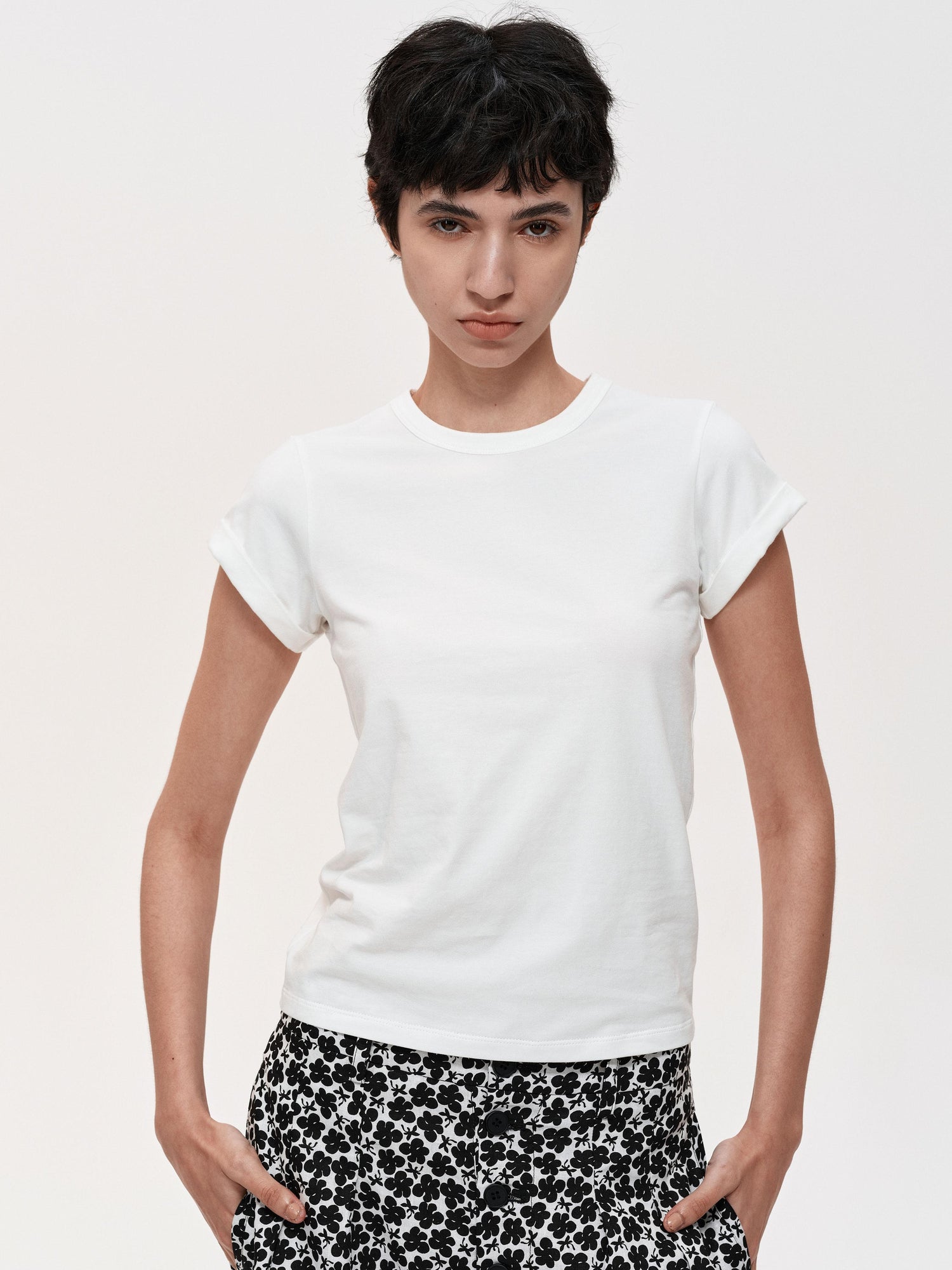 Northbutsouth Classic Crew Neck Turn Up Sleeve Fitted T-shirt Multiple Colors