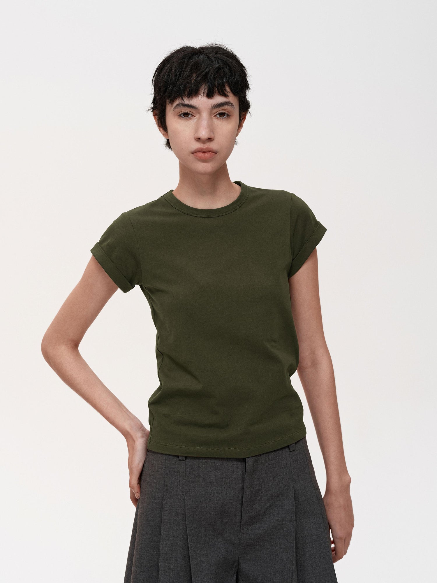 Northbutsouth Classic Crew Neck Turn Up Sleeve Fitted T-shirt Multiple Colors