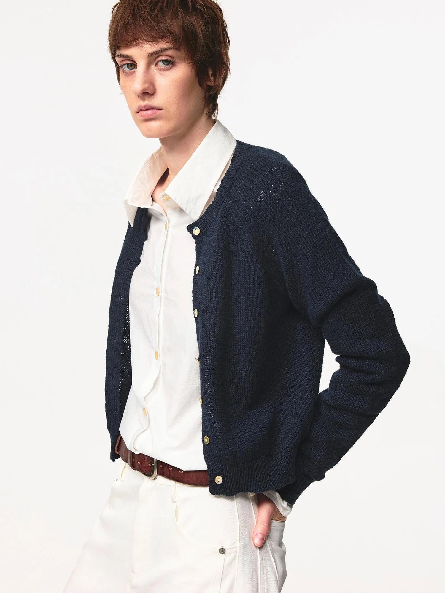 Classic Crewneck Textured Raglan Sweater Cardigan