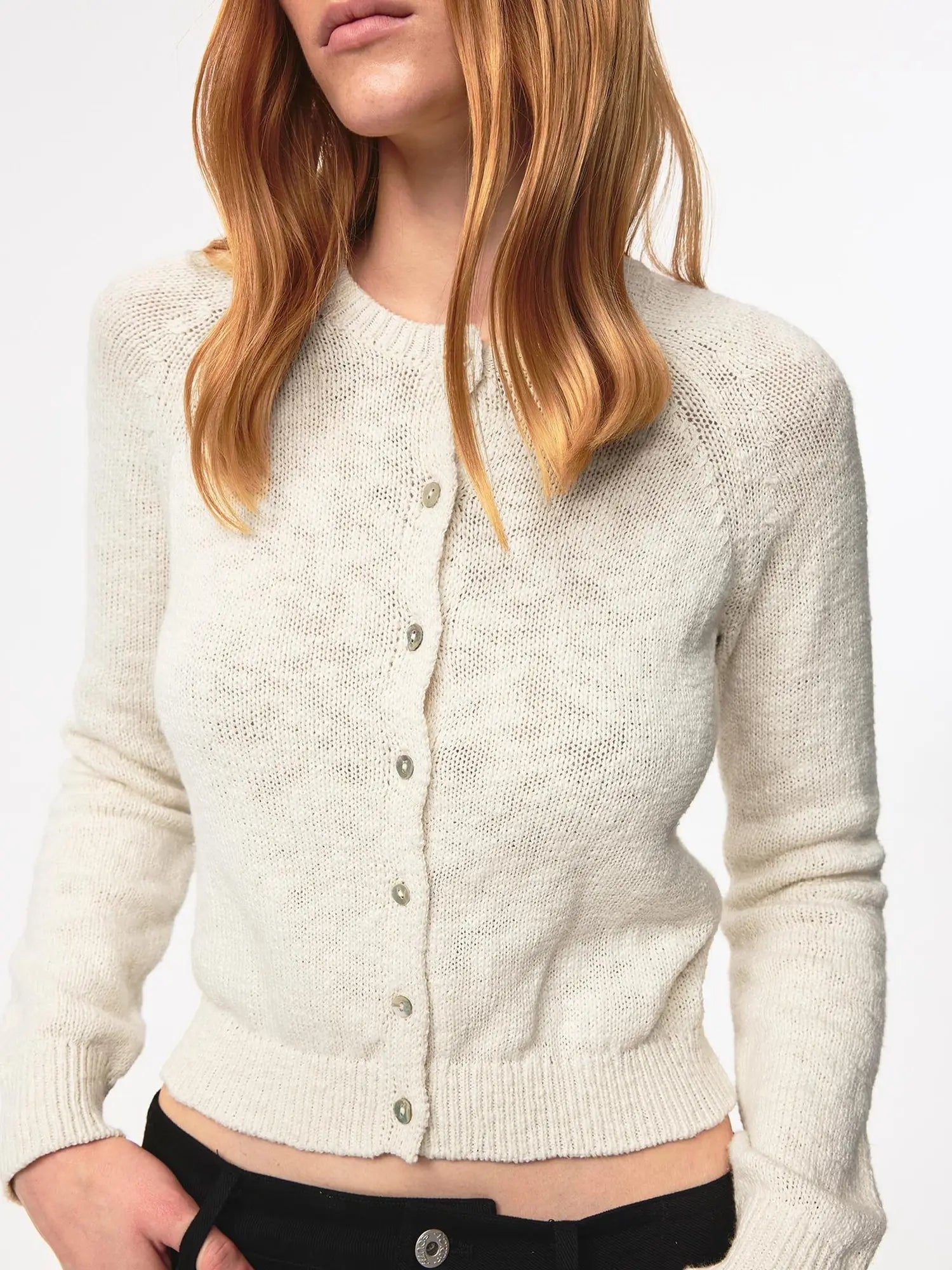 Classic Crewneck Textured Raglan Sweater Cardigan