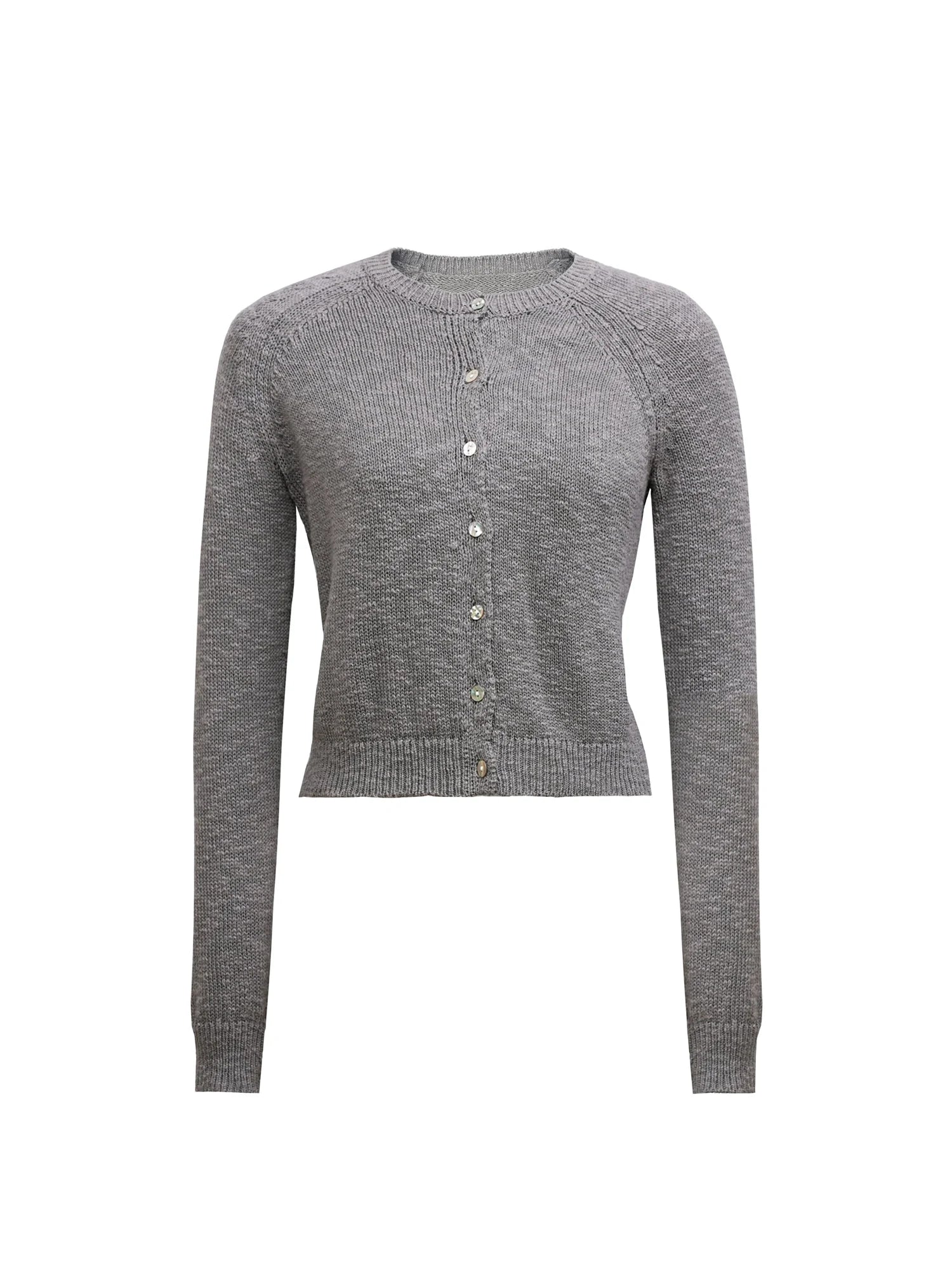 Classic Crewneck Textured Raglan Sweater Cardigan