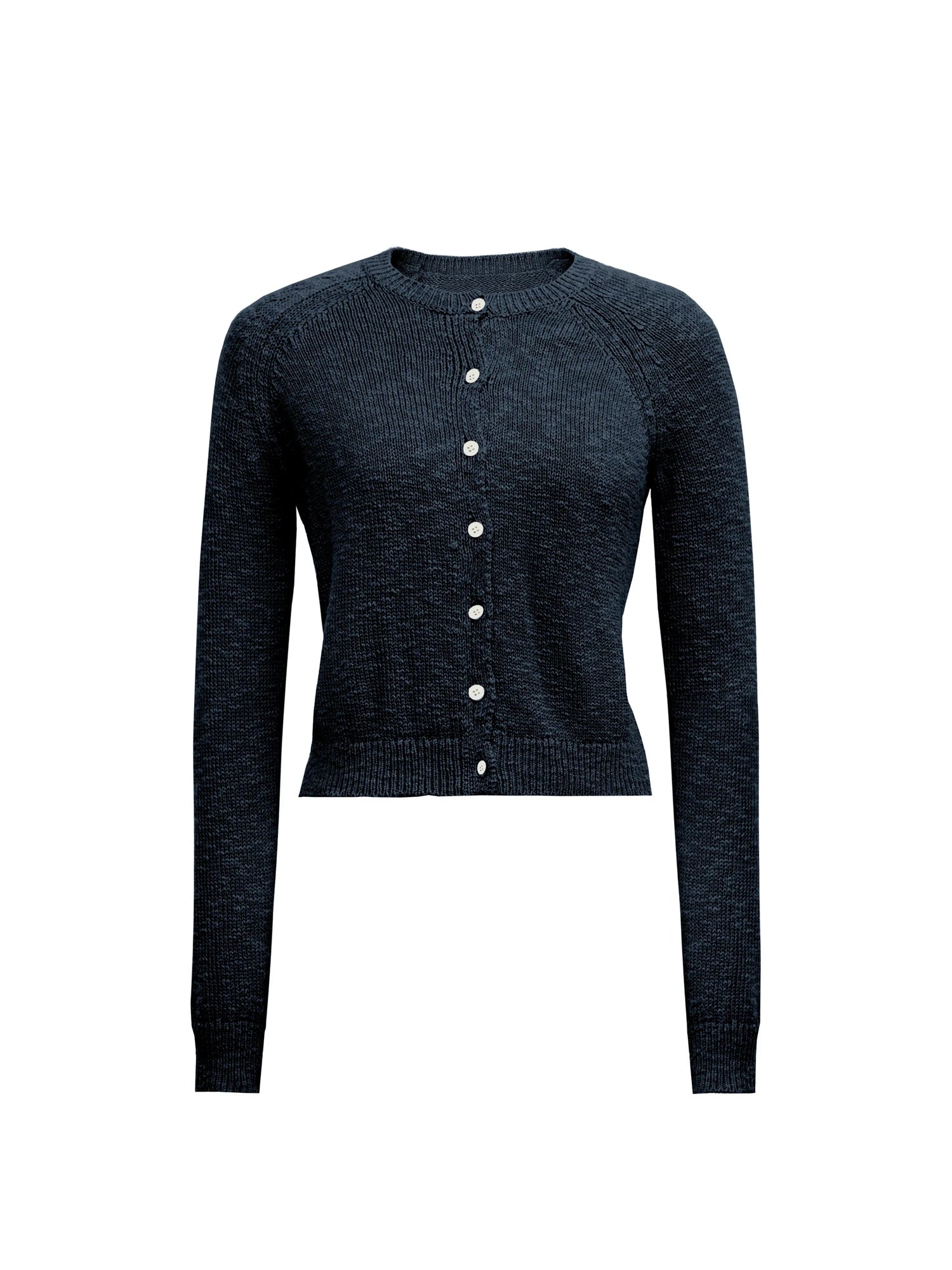 Classic Crewneck Textured Raglan Sweater Cardigan