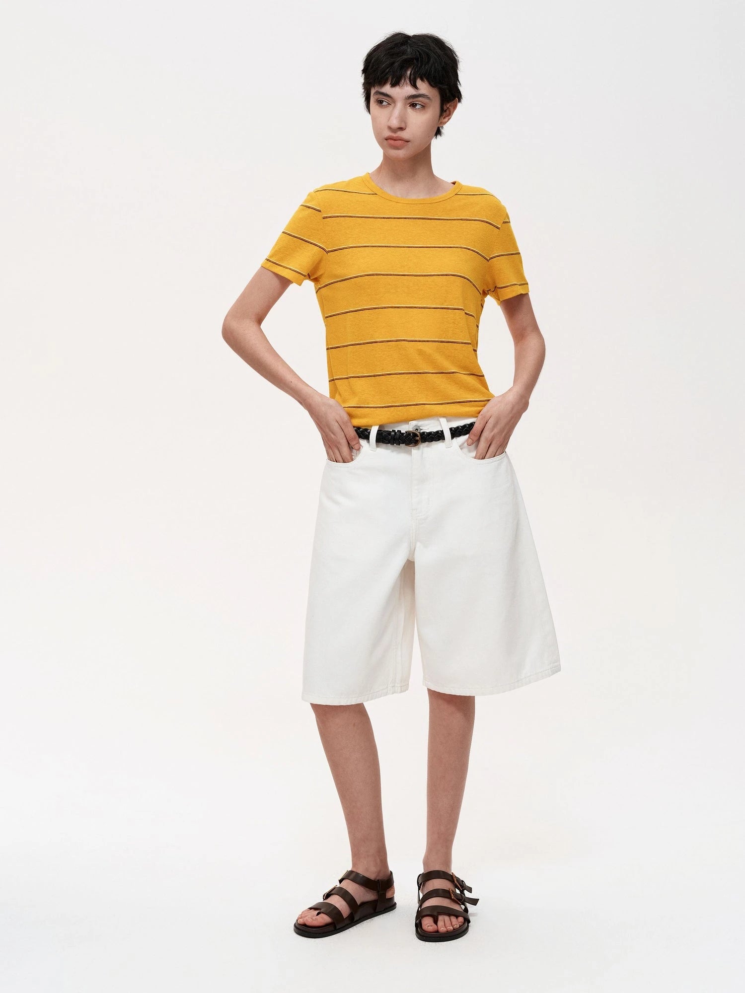 Classic Hemp Striped Relaxed Fit Casual T-Shirt