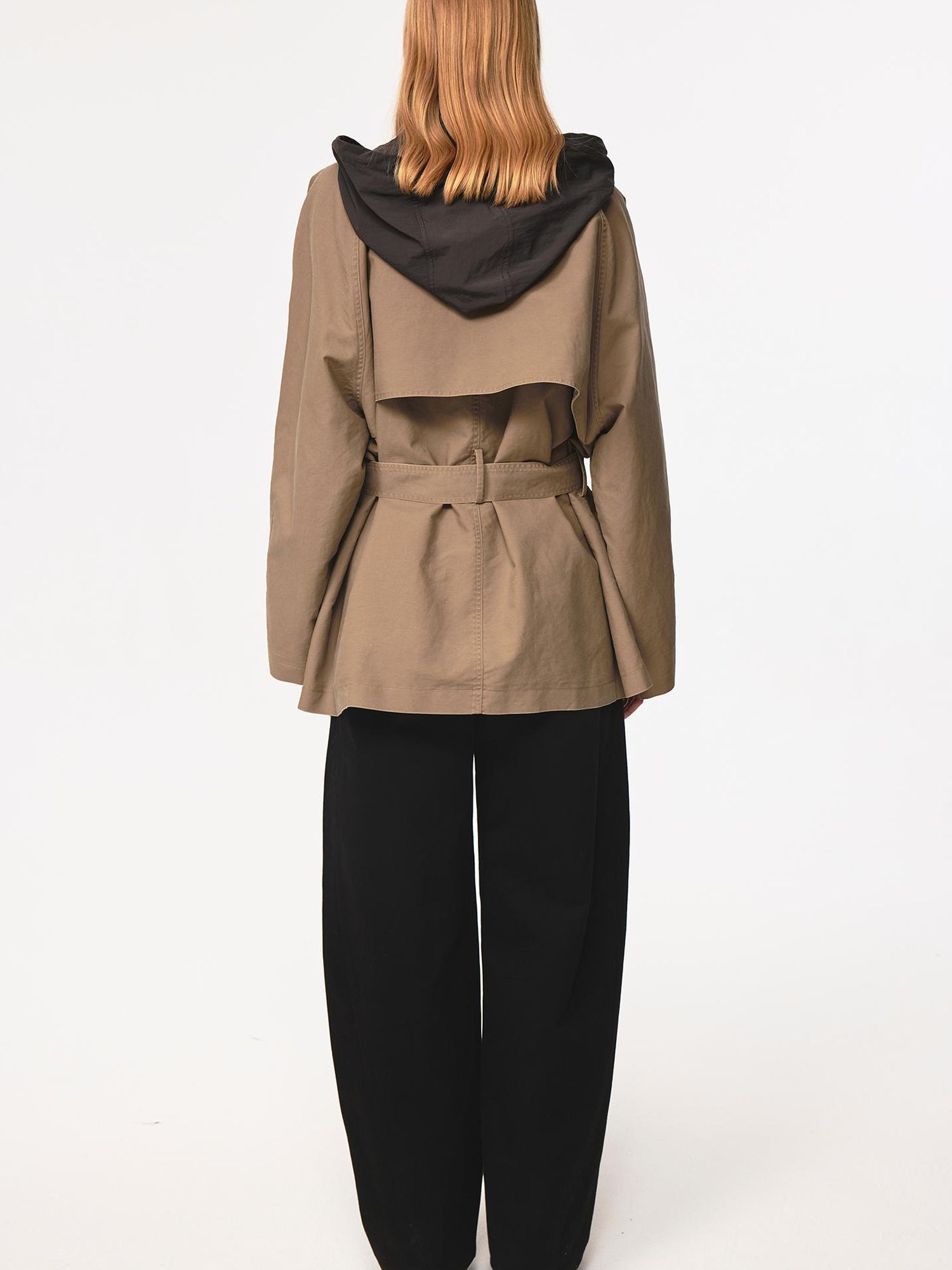 Northbutsouth Classic Khaki Belted Drawstring Detachable Hood Windbreaker