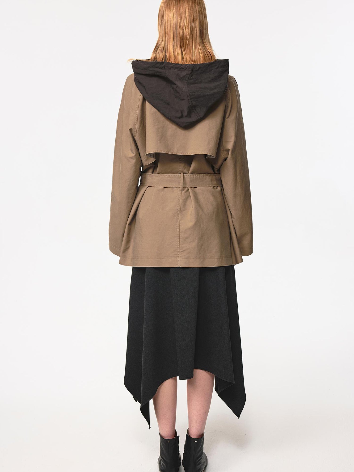 Northbutsouth Classic Khaki Belted Drawstring Detachable Hood Windbreaker