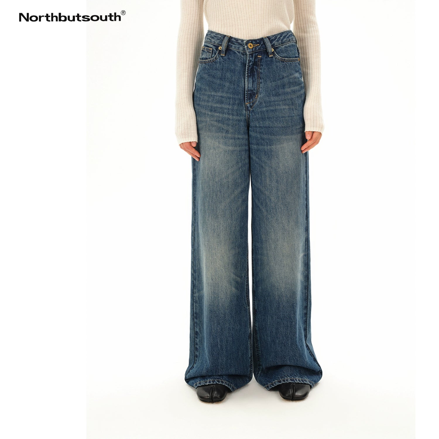 Northbutsouth Classic Light Wash Cat Whisker Denim Trousers MISSTT