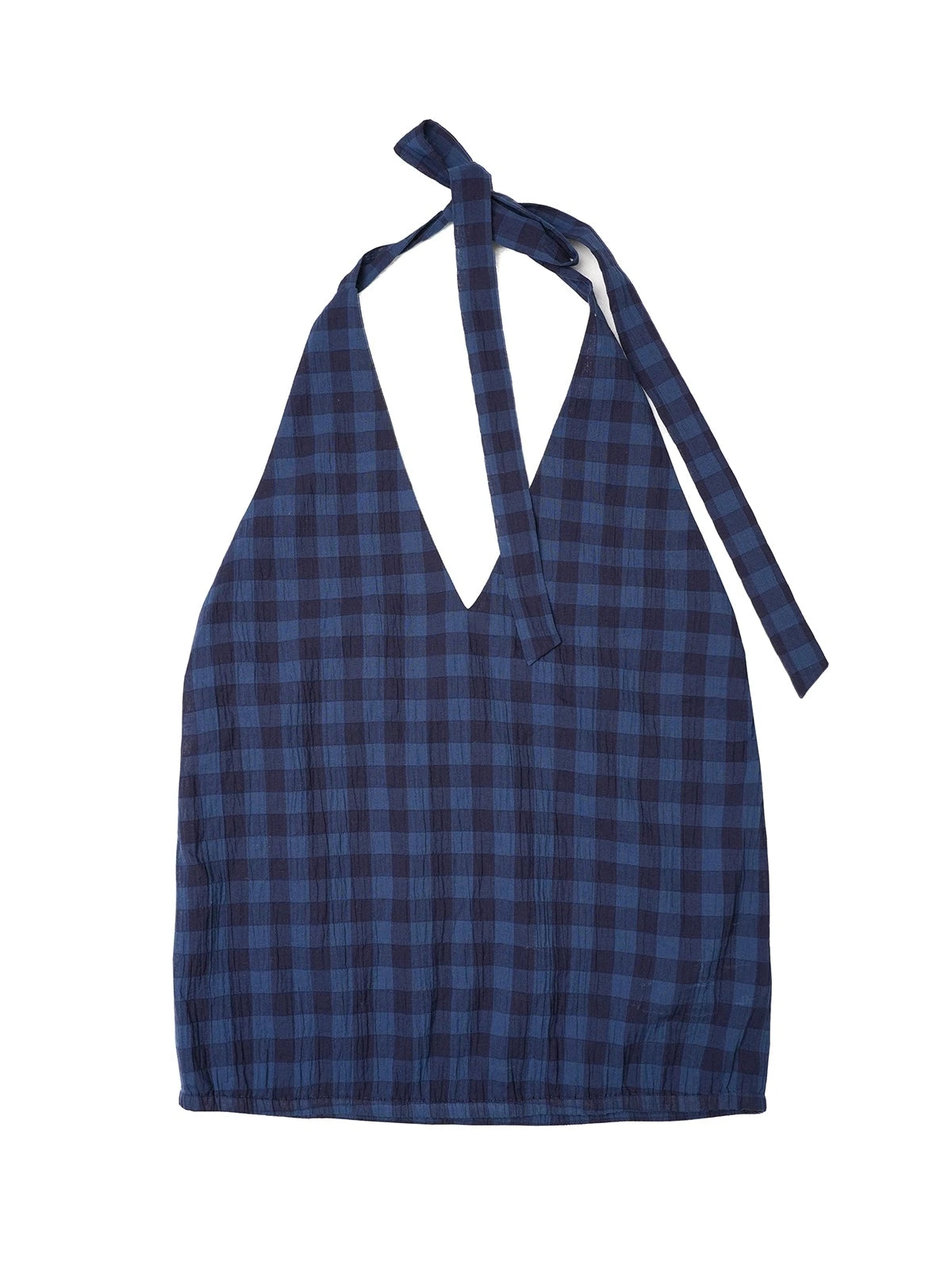 Classic Plaid Halter Tie Back Deep V Backless Top