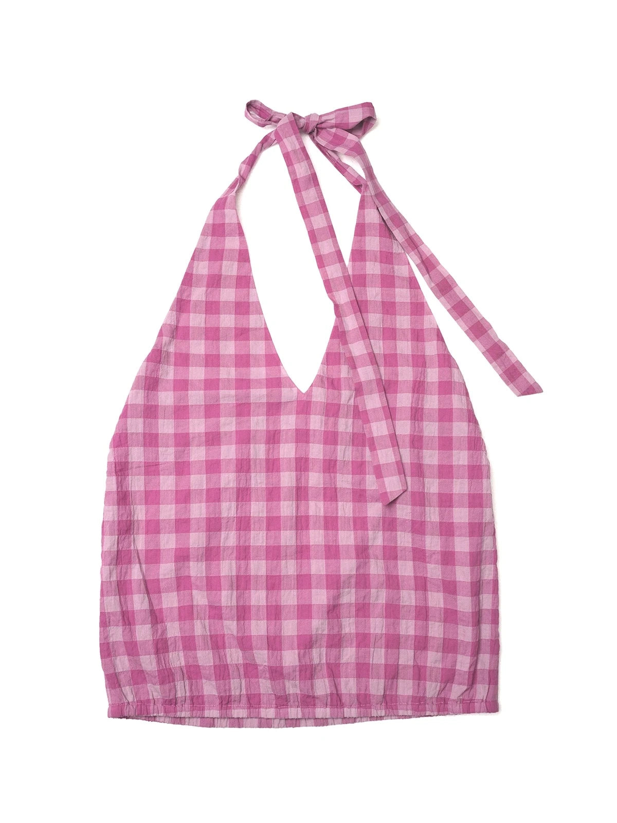 Classic Plaid Halter Tie Back Deep V Backless Top