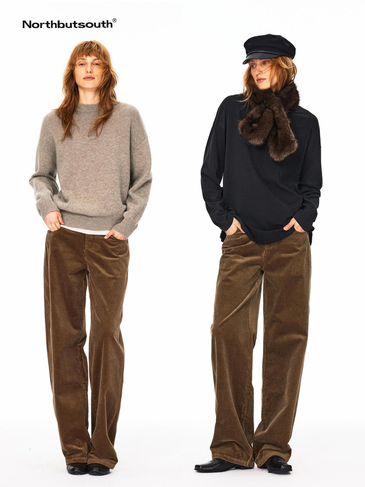 Northbutsouth Classic Retro Stretch Corduroy Mid Low Rise Women&