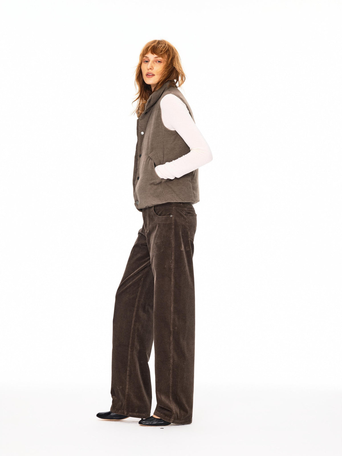 Northbutsouth Classic Retro Stretch Corduroy Mid Low Rise Women&
