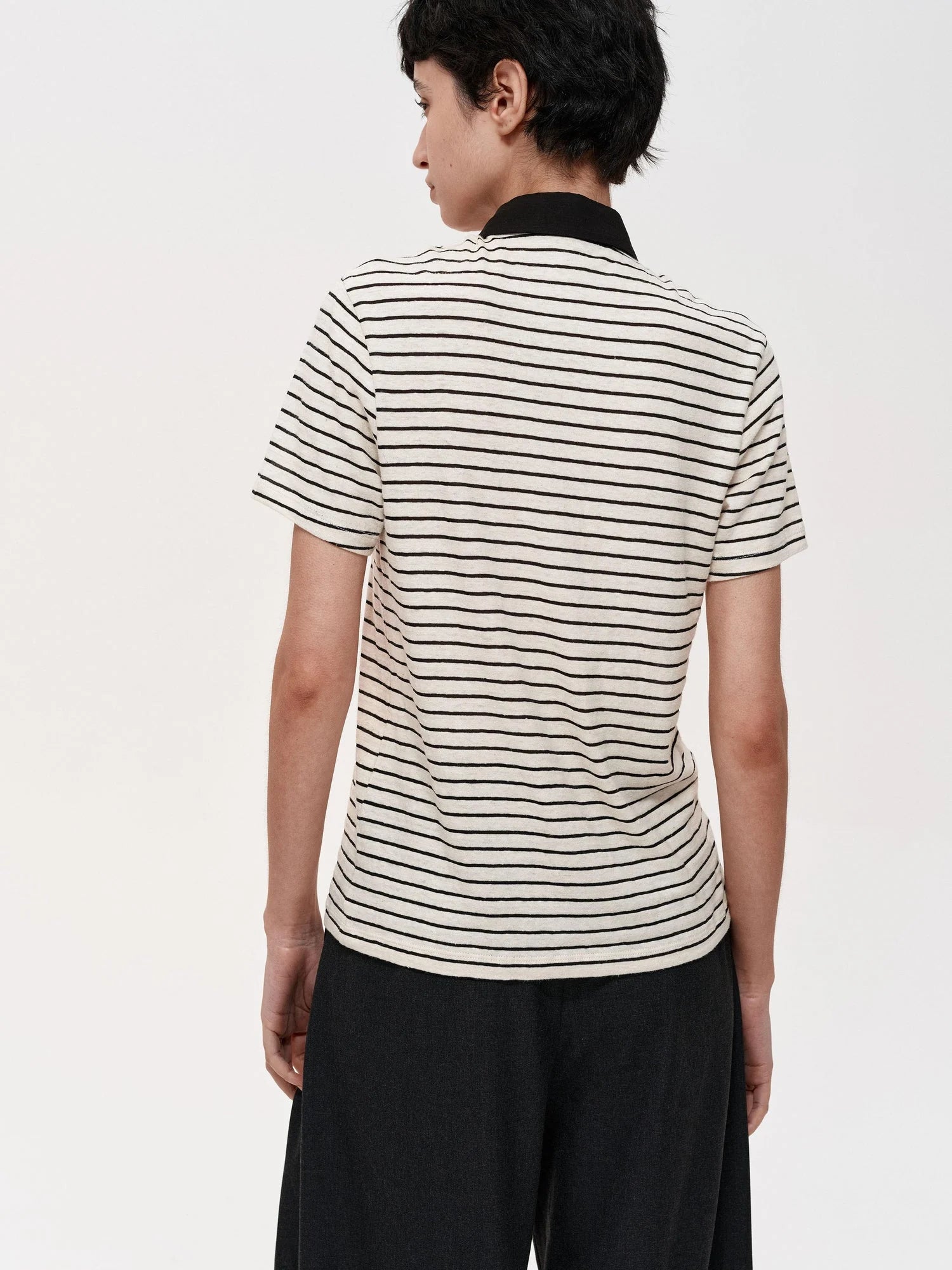 Classic Stripe Polo Collar Relaxed Fit Casual T-shirt