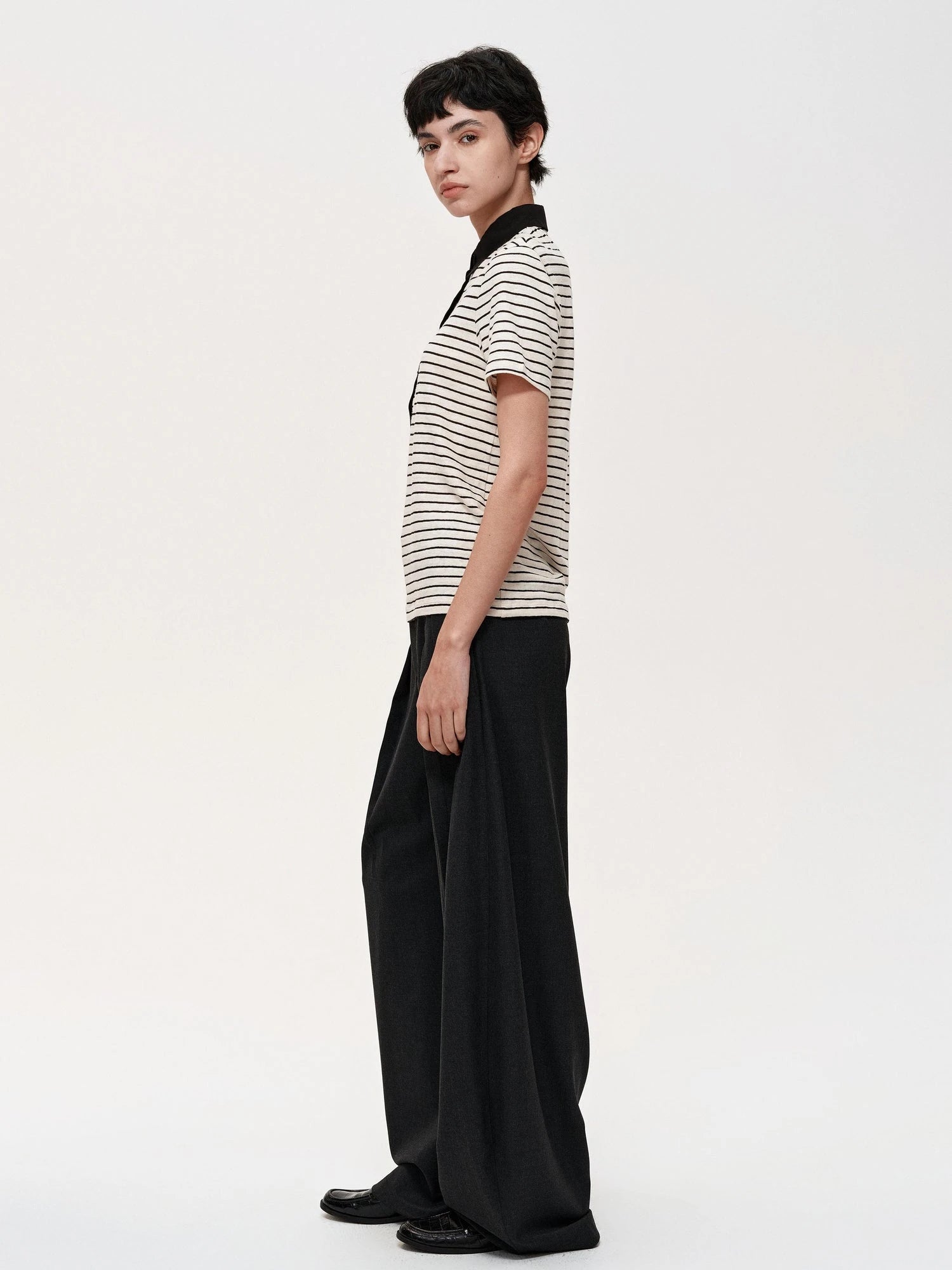 Classic Stripe Polo Collar Relaxed Fit Casual T-shirt