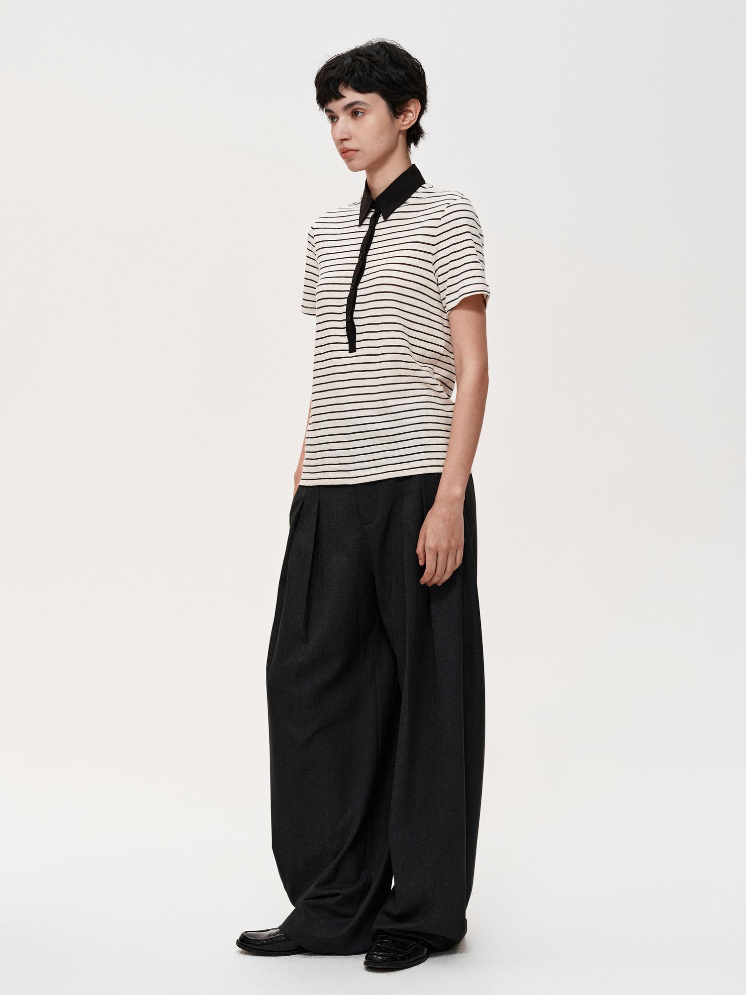 Northbutsouth Classic Stripe Polo Collar Relaxed Fit Casual T-shirt