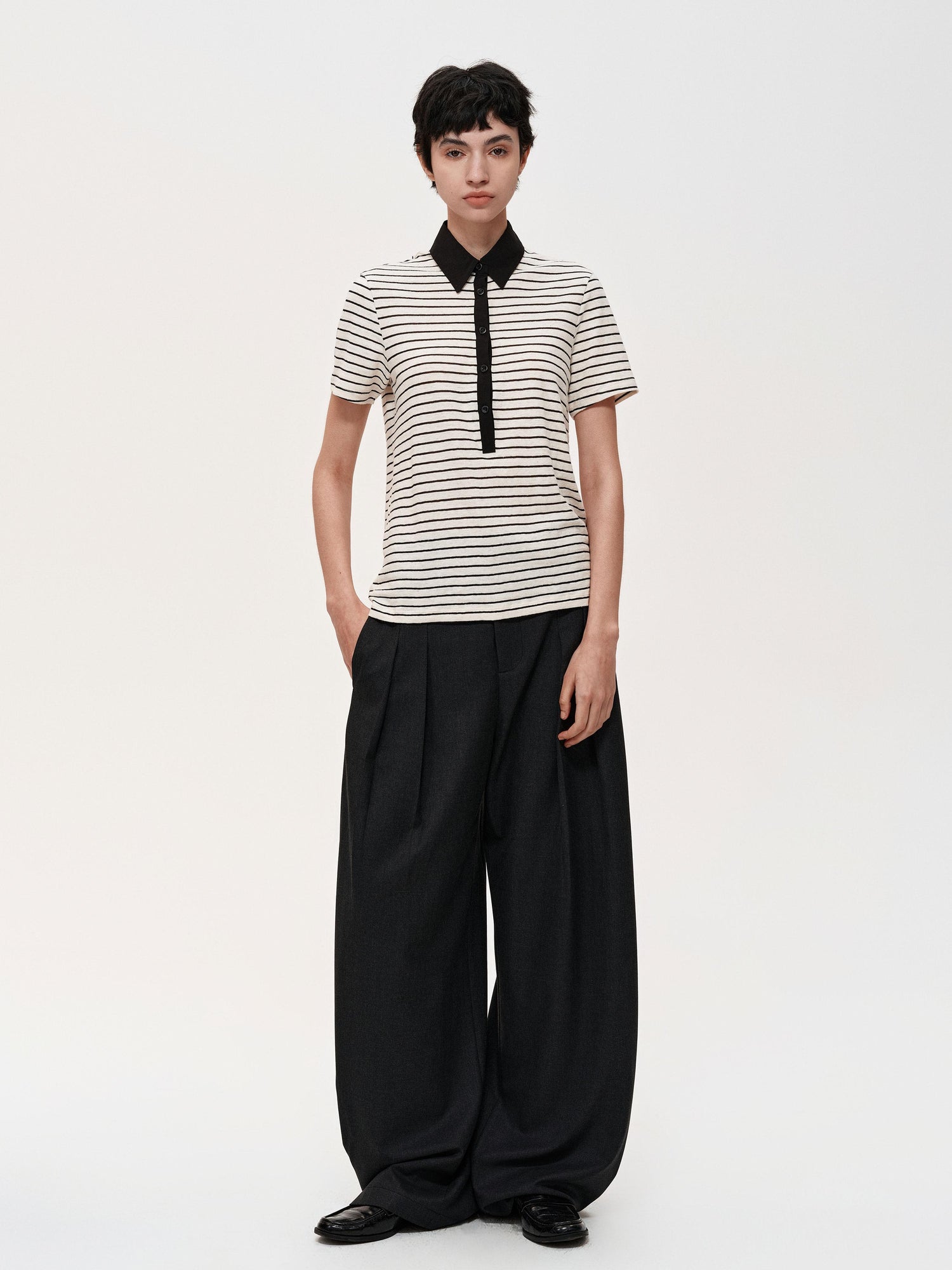 Northbutsouth Classic Stripe Polo Collar Relaxed Fit Casual T-shirt