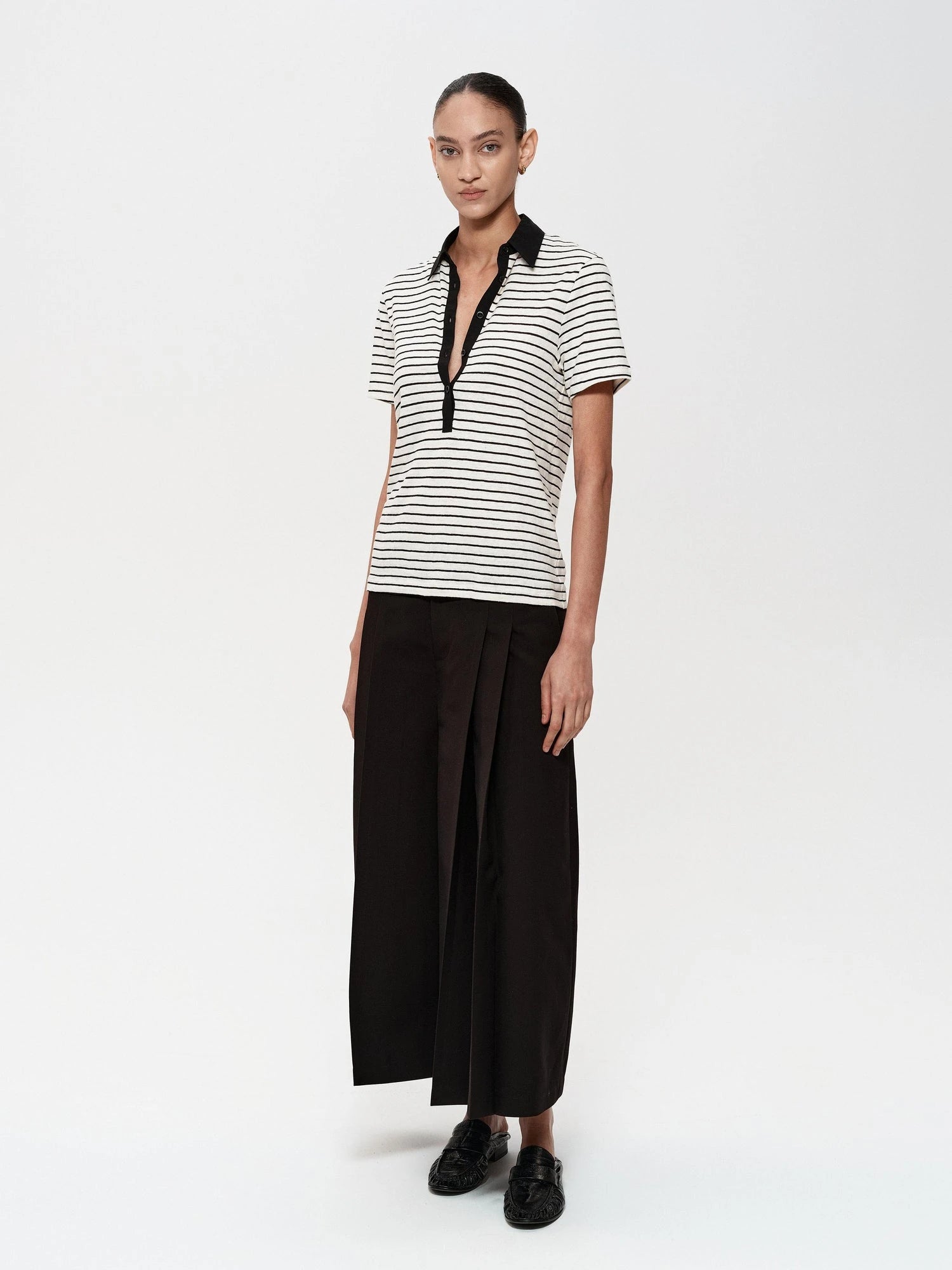 Classic Stripe Polo Collar Relaxed Fit Casual T-shirt