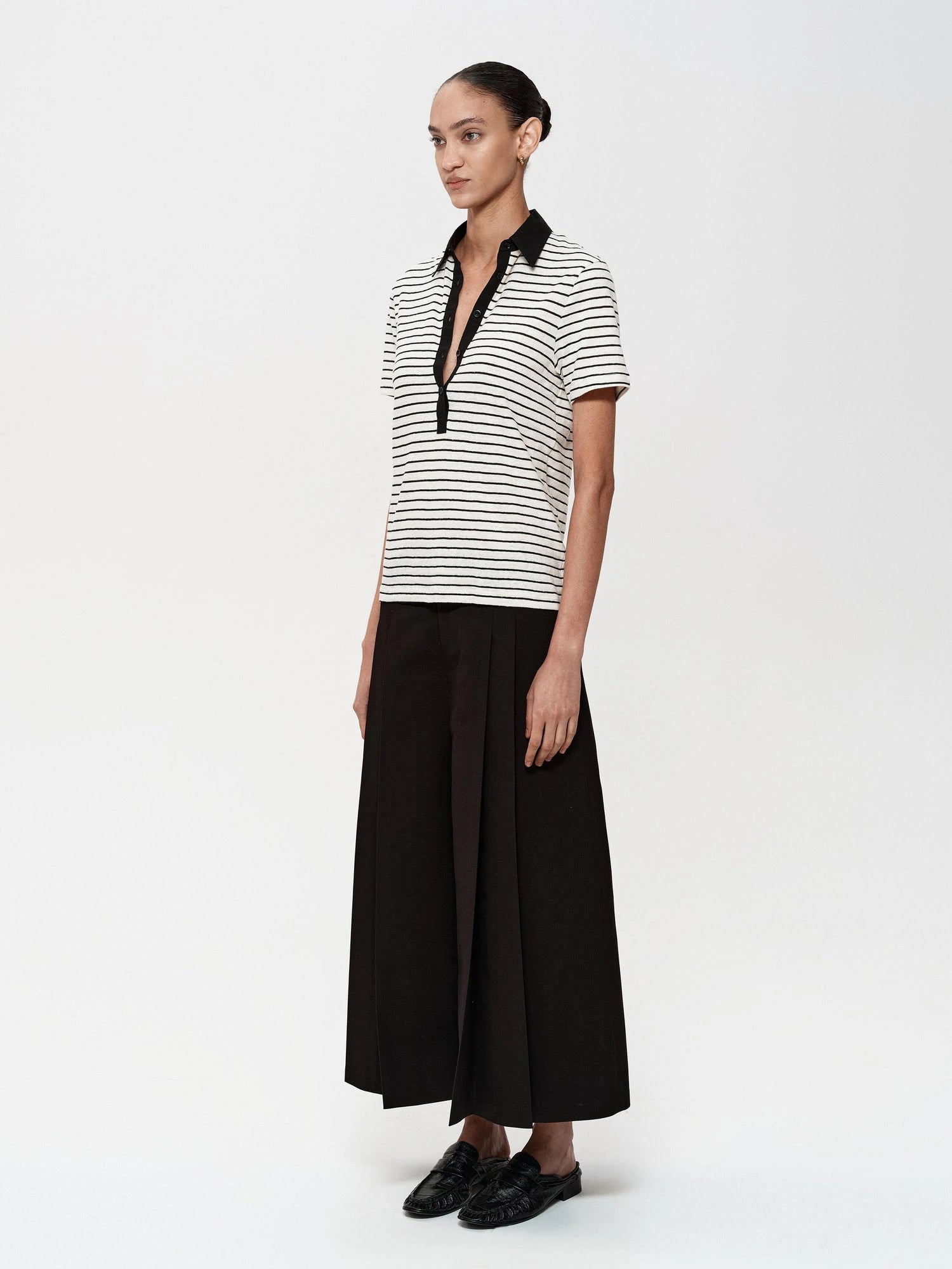 Classic Stripe Polo Collar Relaxed Fit Casual T-shirt