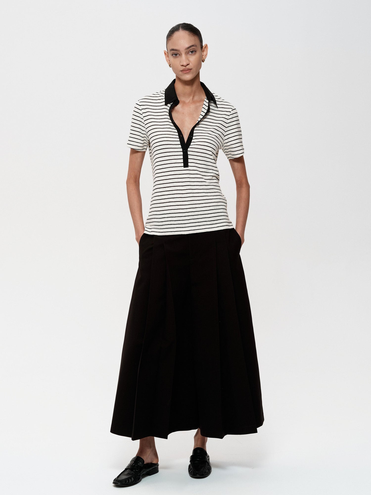 Northbutsouth Classic Stripe Polo Collar Relaxed Fit Casual T-shirt