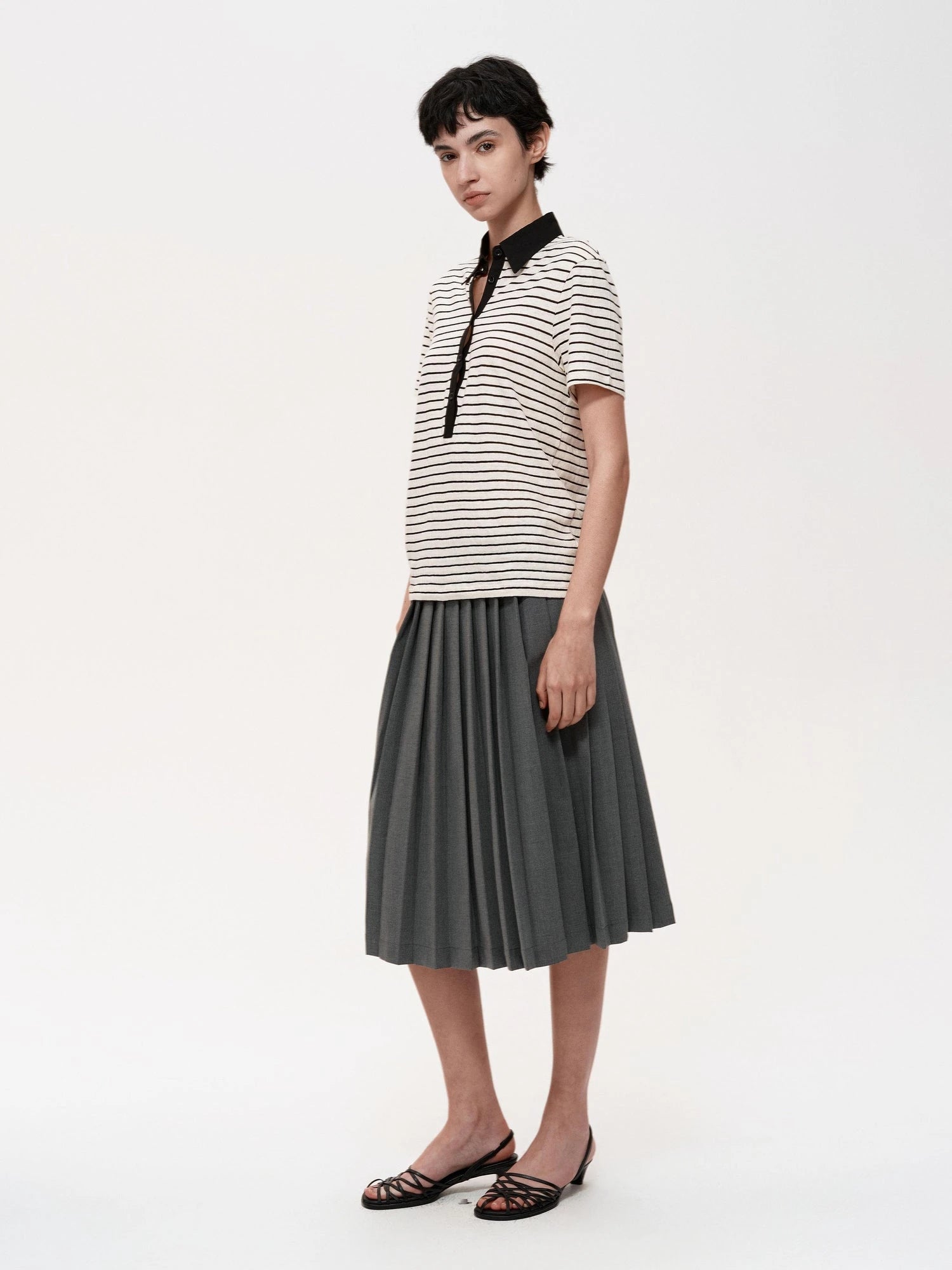 Classic Stripe Polo Collar Relaxed Fit Casual T-shirt