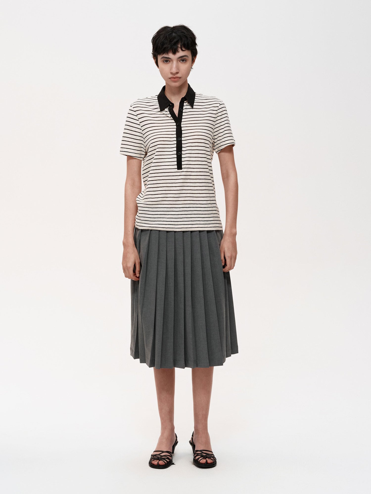 Northbutsouth Classic Stripe Polo Collar Relaxed Fit Casual T-shirt