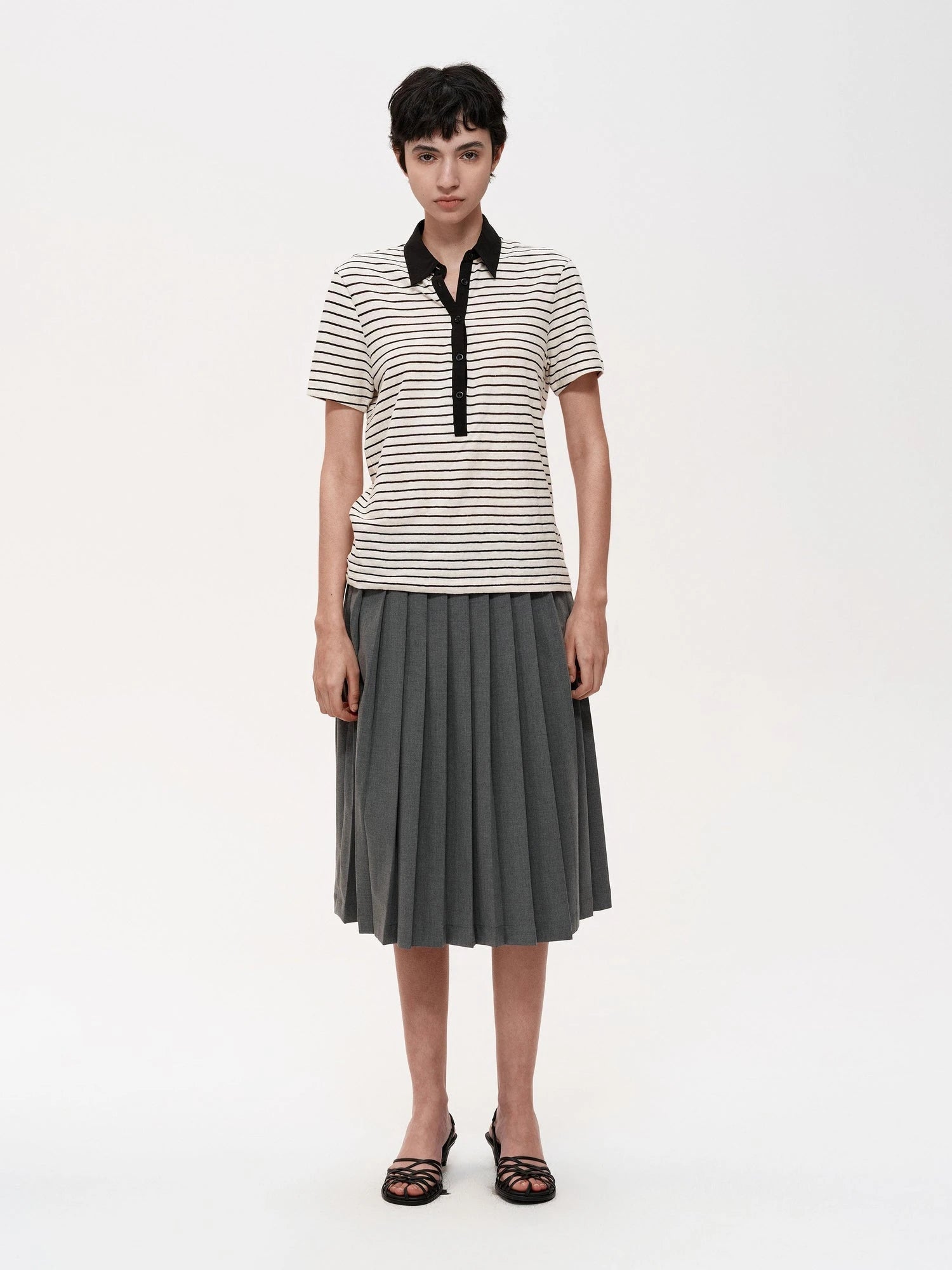 Classic Stripe Polo Collar Relaxed Fit Casual T-shirt