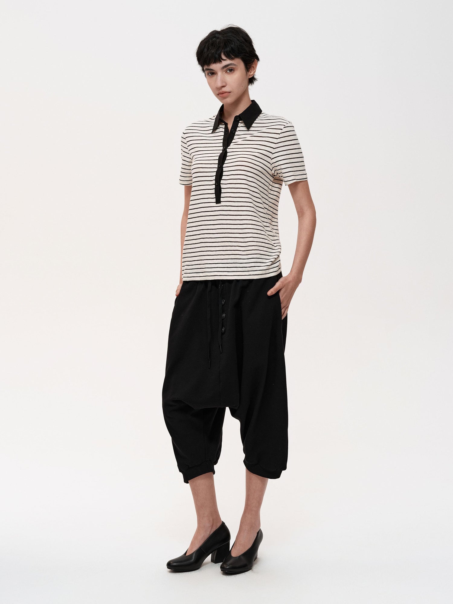 Northbutsouth Classic Stripe Polo Collar Relaxed Fit Casual T-shirt