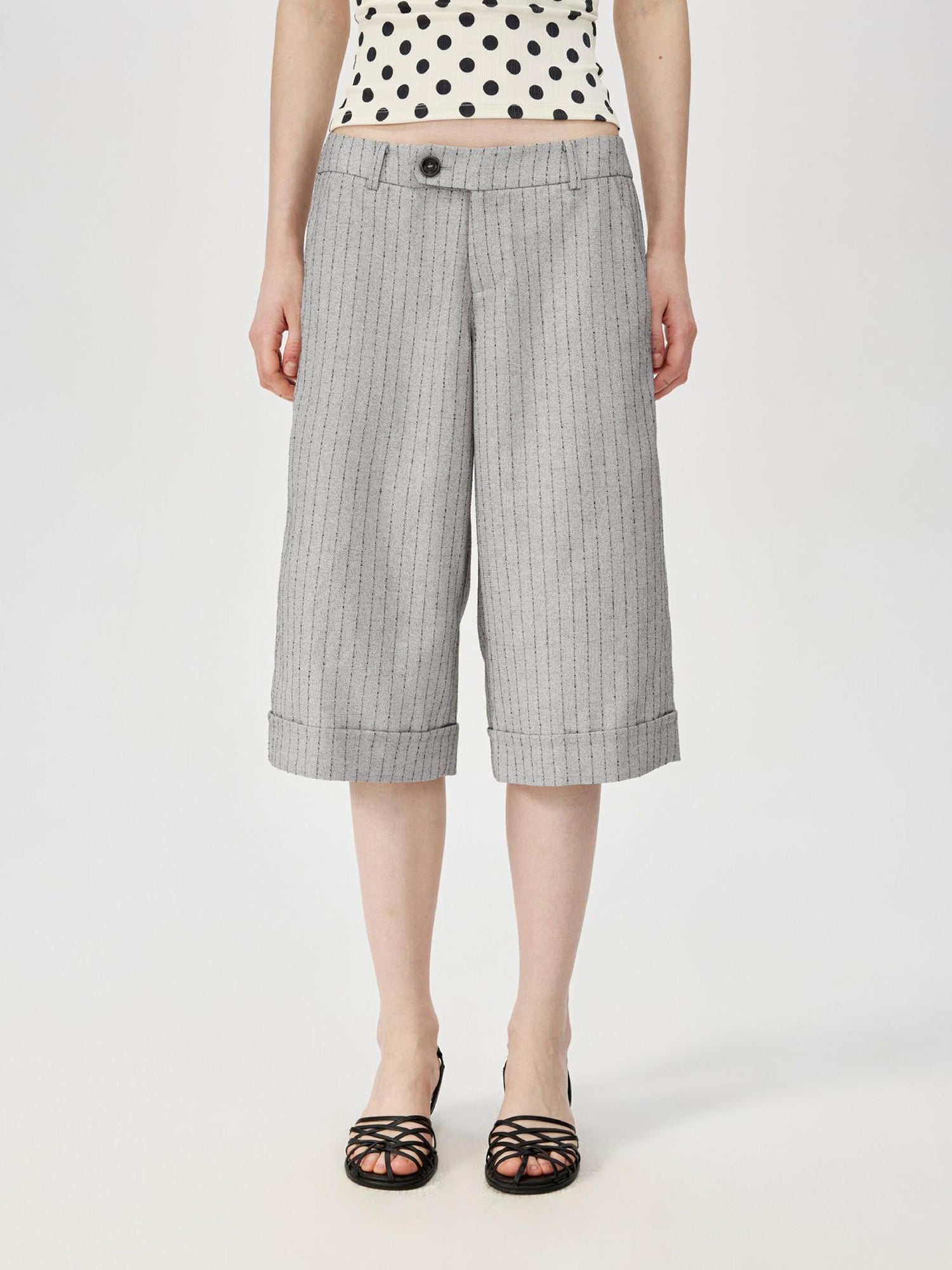 Northbutsouth Classic Striped Cuffed Cropped Casual Trousers