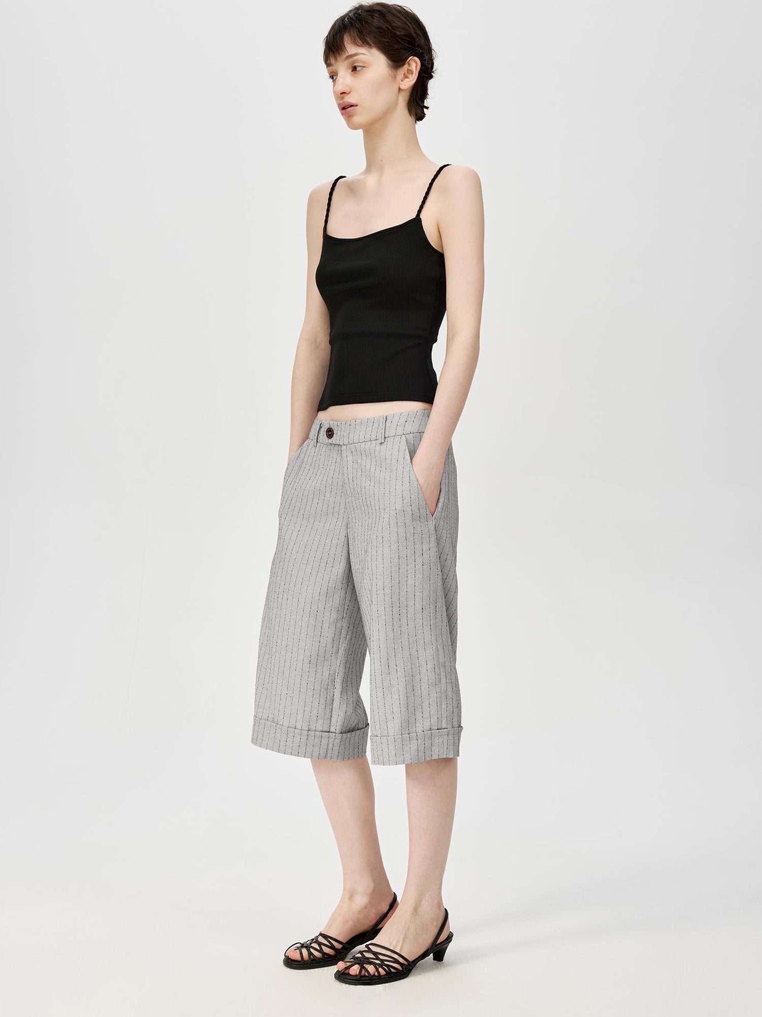 Northbutsouth Classic Striped Cuffed Cropped Casual Trousers
