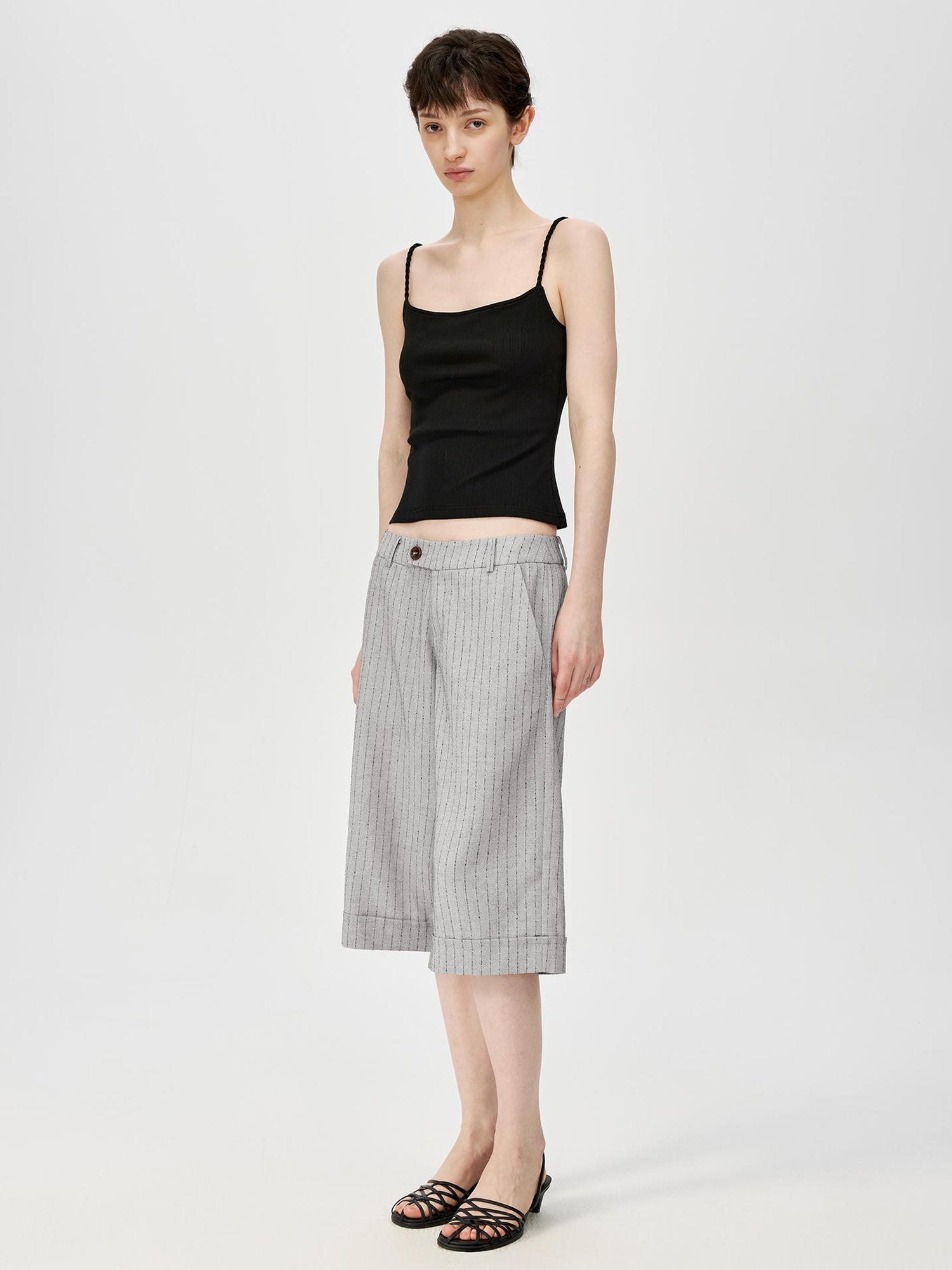 Northbutsouth Classic Striped Cuffed Cropped Casual Trousers