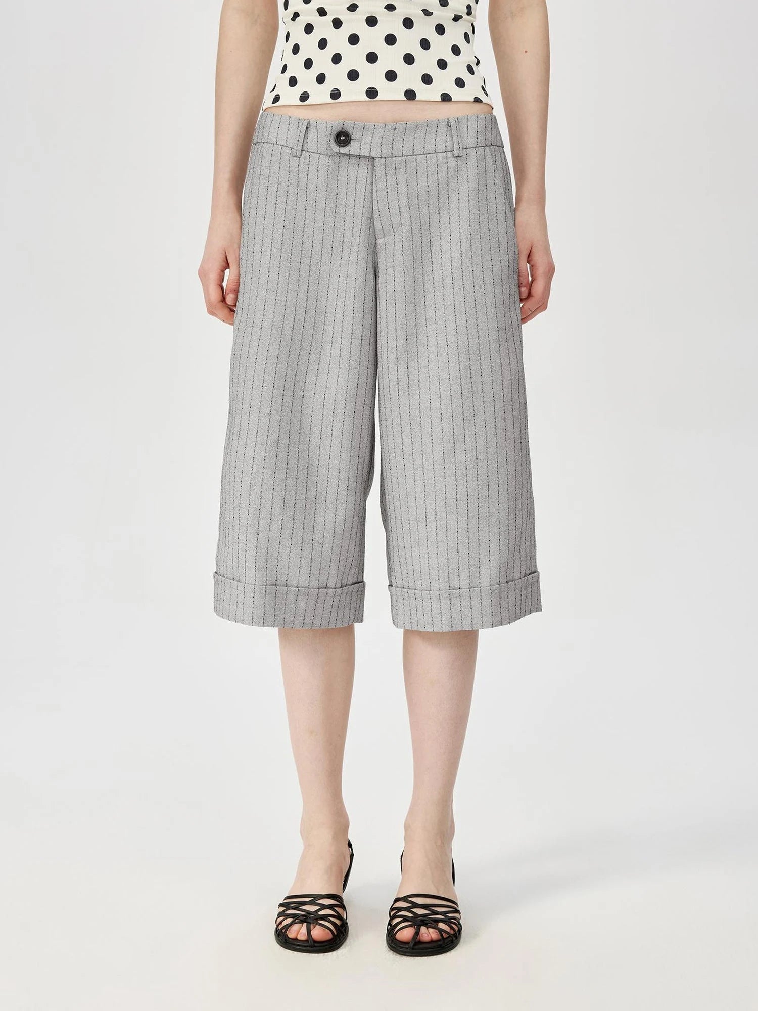 Classic Striped Cuffed Cropped Casual Trousers