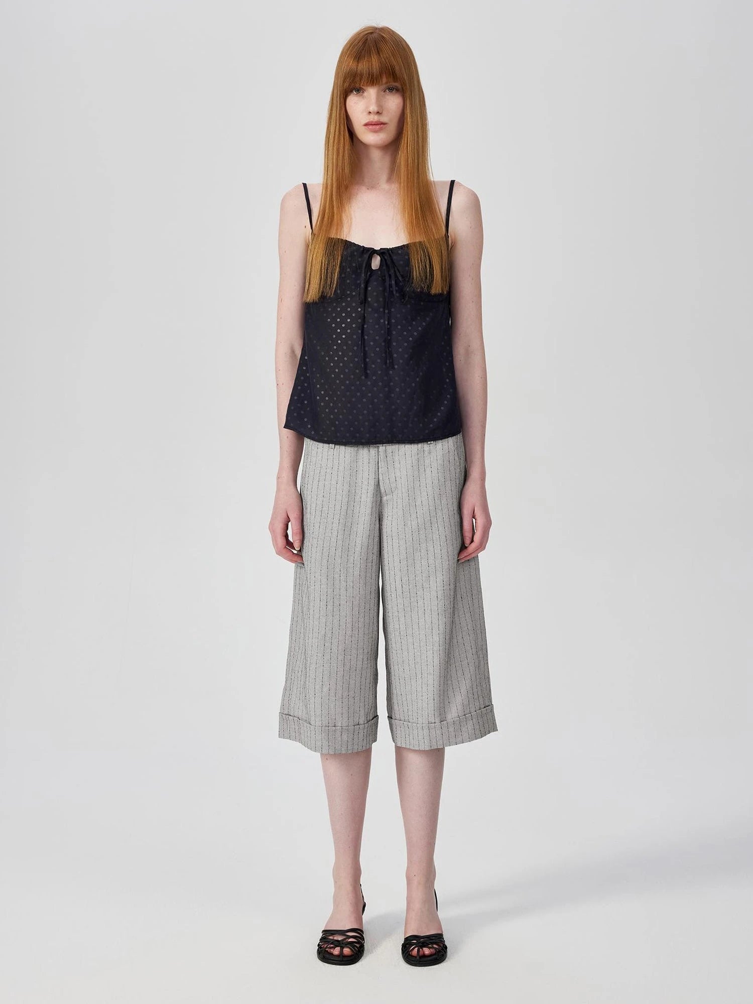 Classic Striped Cuffed Cropped Casual Trousers