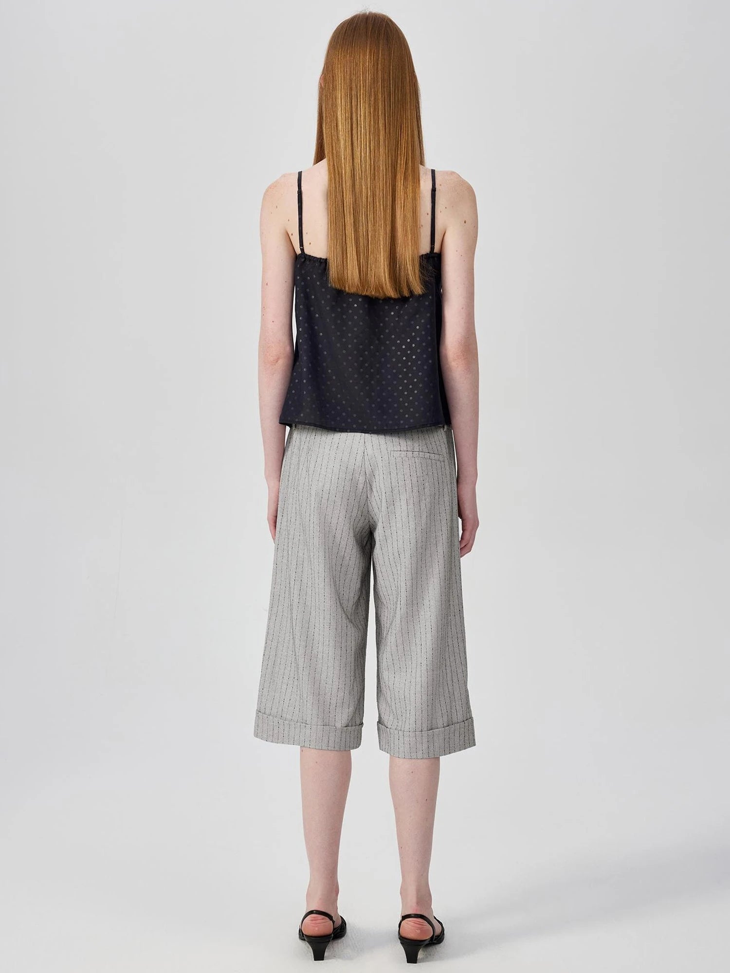 Classic Striped Cuffed Cropped Casual Trousers