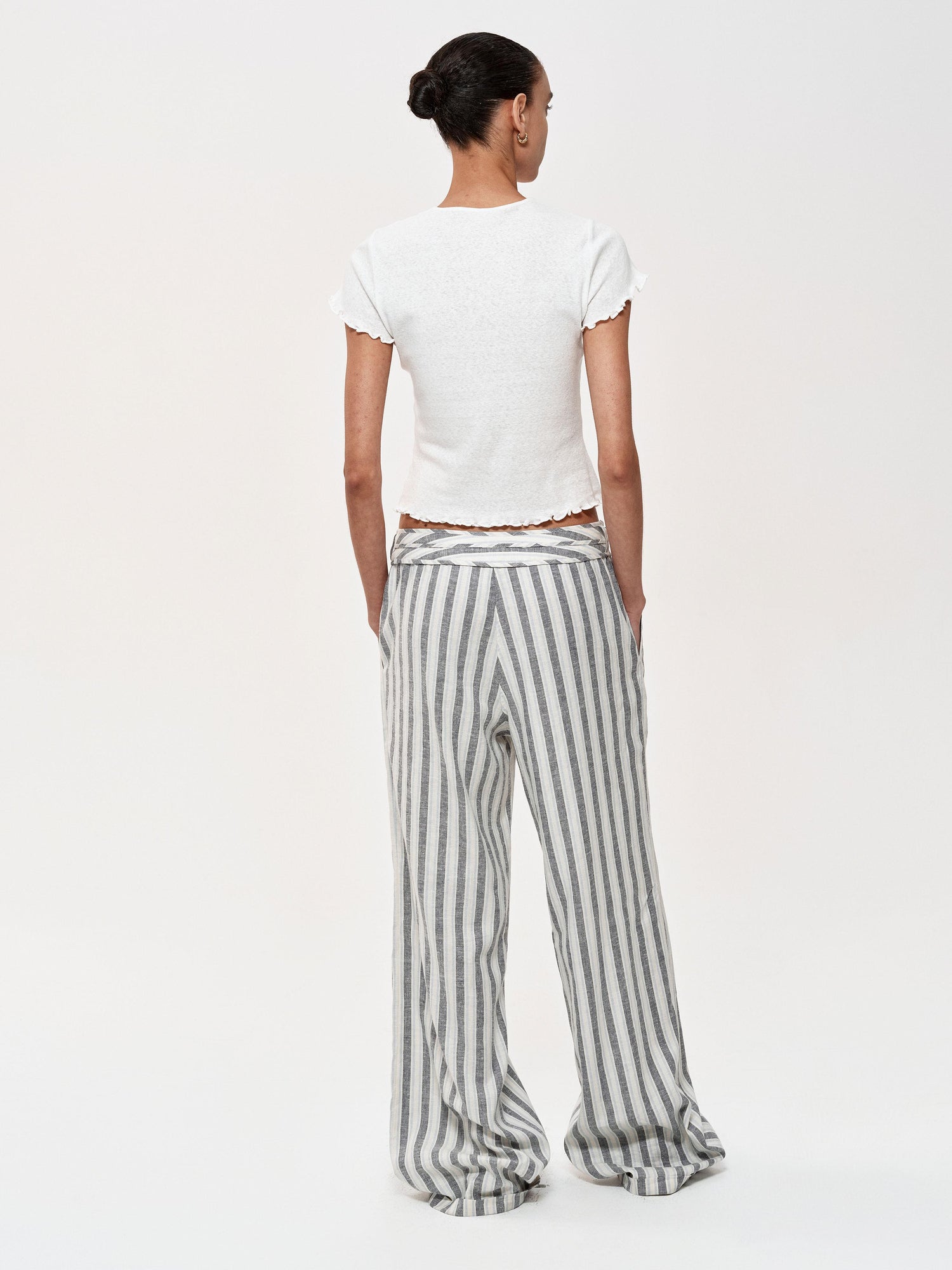 Northbutsouth Classic Striped Hemp Tencel Drawstring Waist Resort Trousers