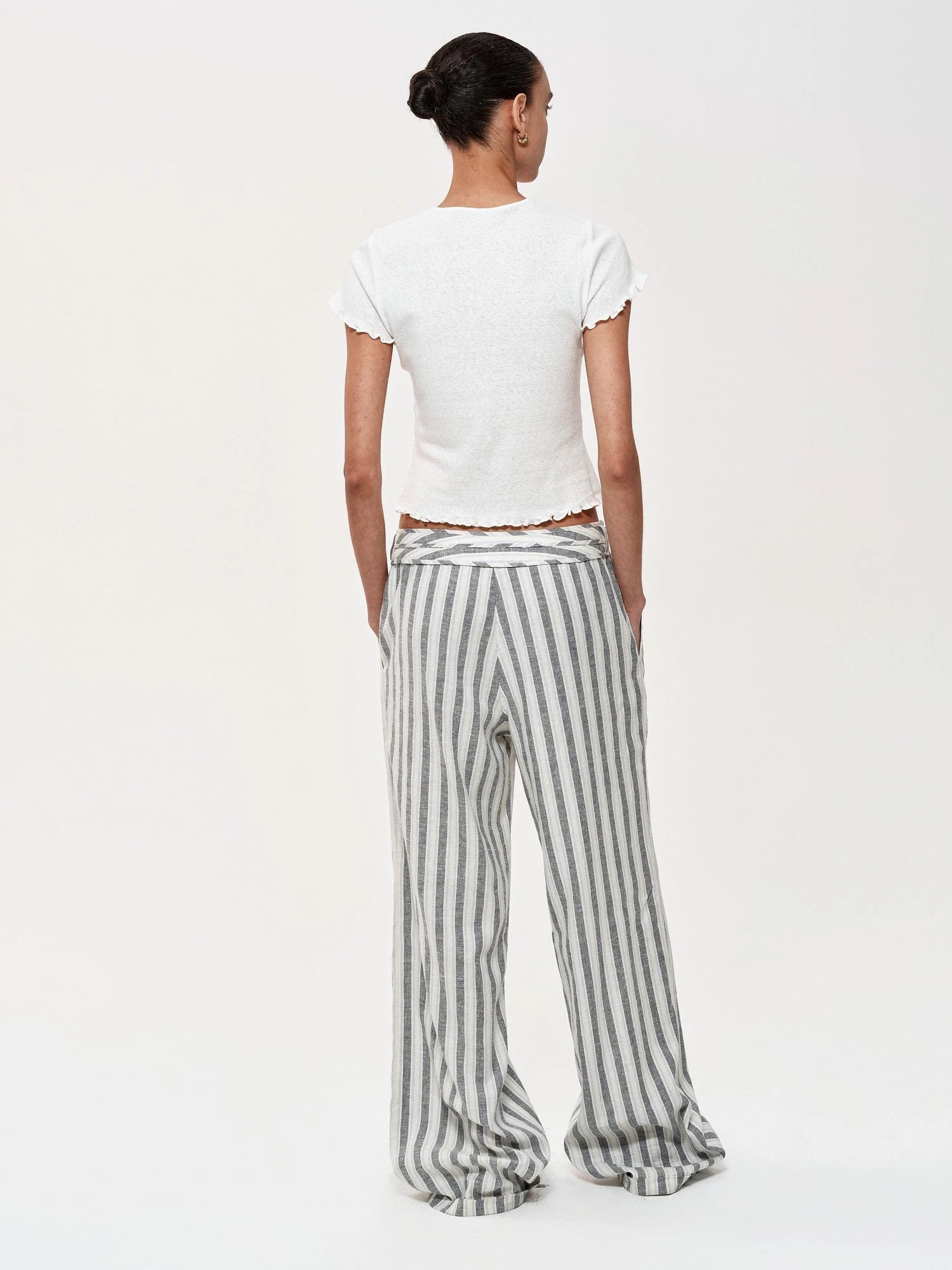 Classic Striped Hemp Tencel Drawstring Waist Resort Trousers