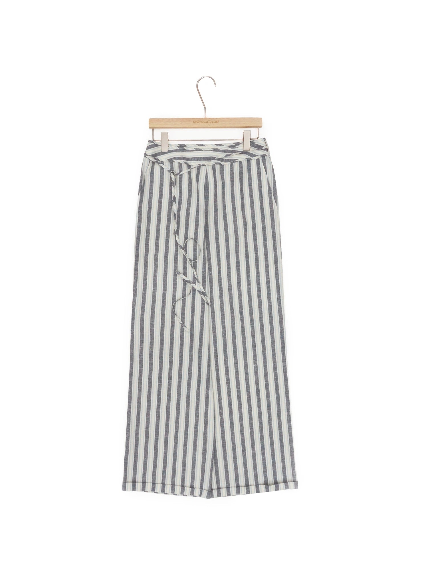 Classic Striped Hemp Tencel Drawstring Waist Resort Trousers