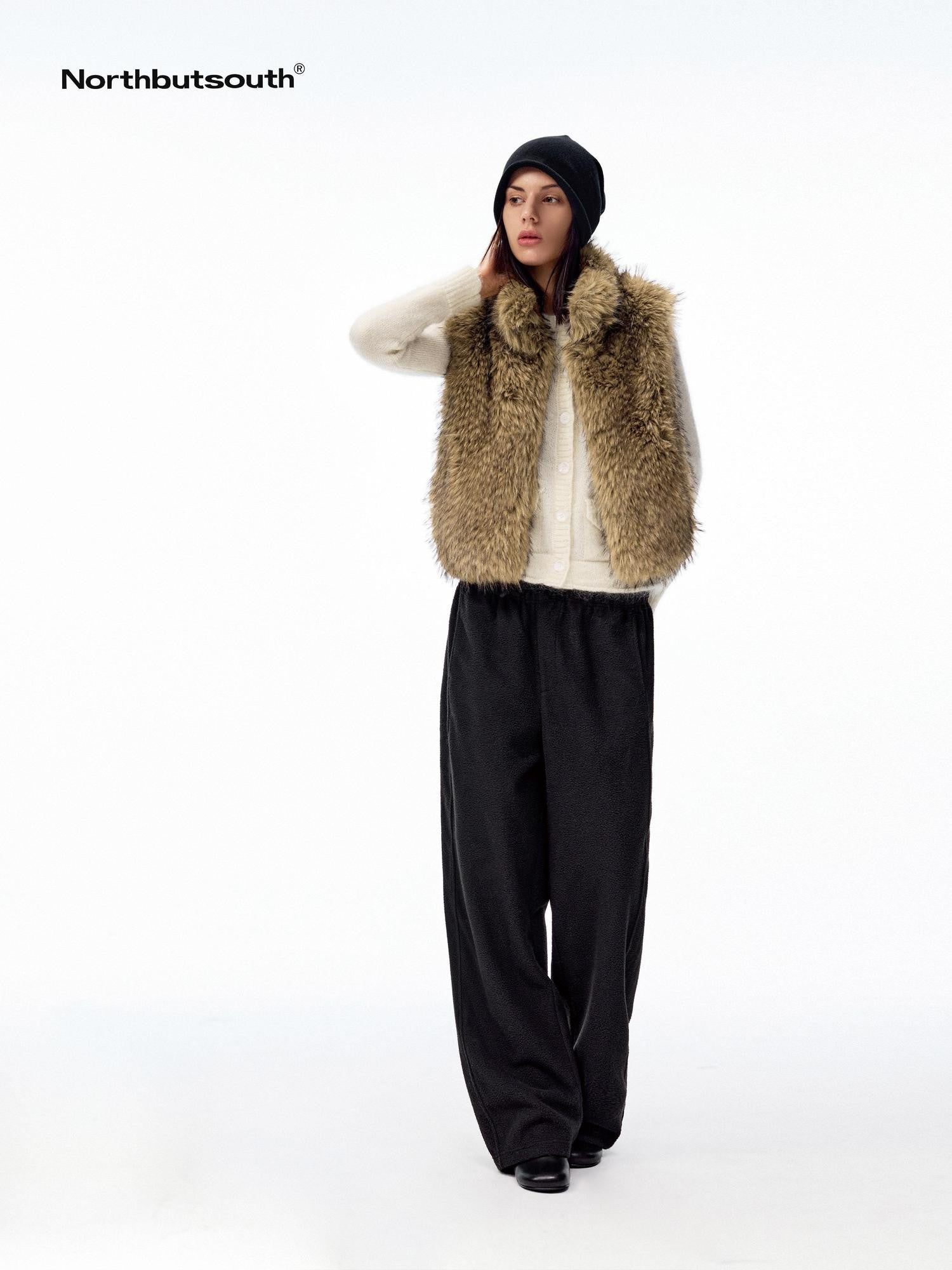 Northbutsouth Coffee Brown Fluffy Eco Faux Fur Cropped Women&