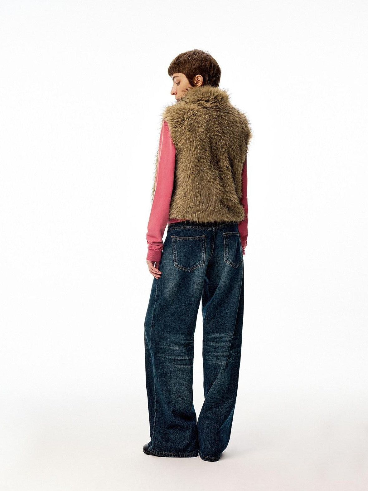 Northbutsouth Coffee Brown Fluffy Eco Faux Fur Cropped Women&