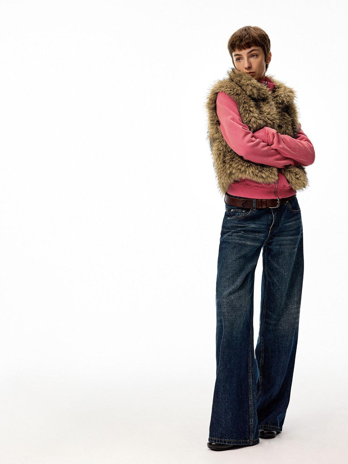 Northbutsouth Coffee Brown Fluffy Eco Faux Fur Cropped Women&