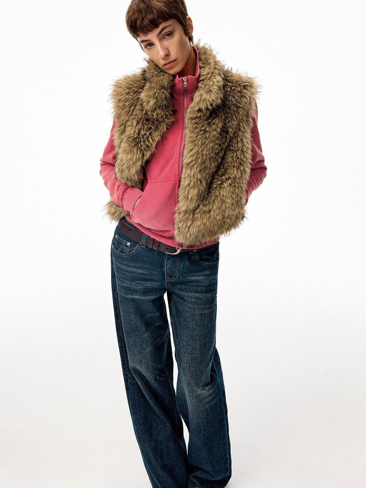 Northbutsouth Coffee Brown Fluffy Eco Faux Fur Cropped Women&