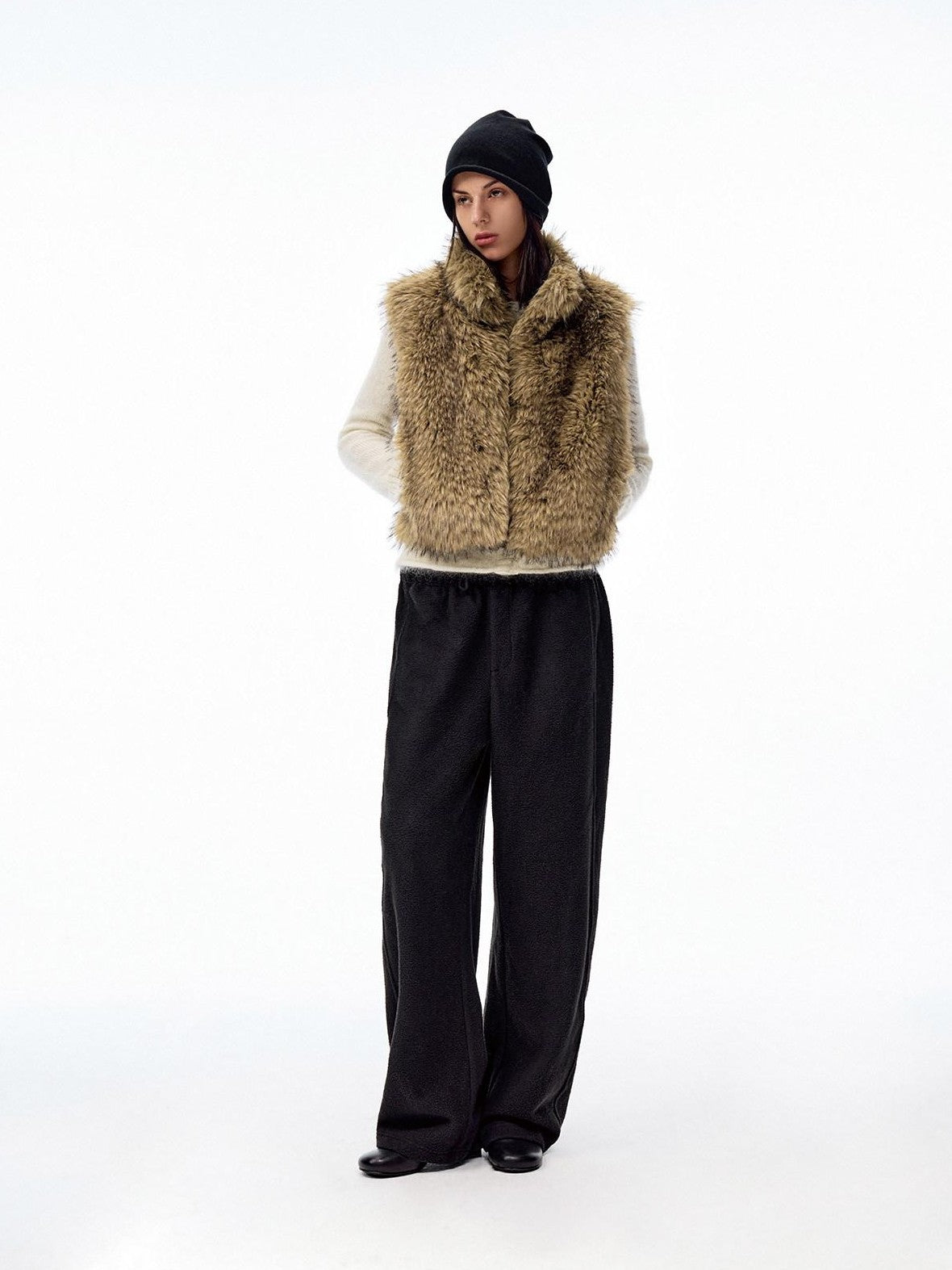 Northbutsouth Coffee Brown Fluffy Eco Faux Fur Cropped Women&