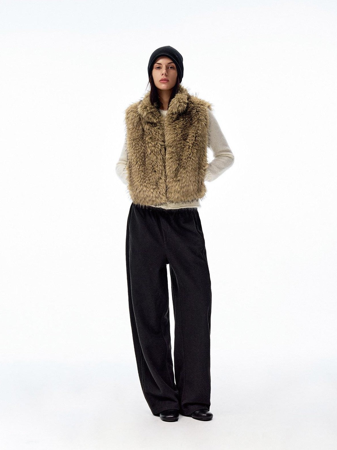 Northbutsouth Coffee Brown Fluffy Eco Faux Fur Cropped Women&