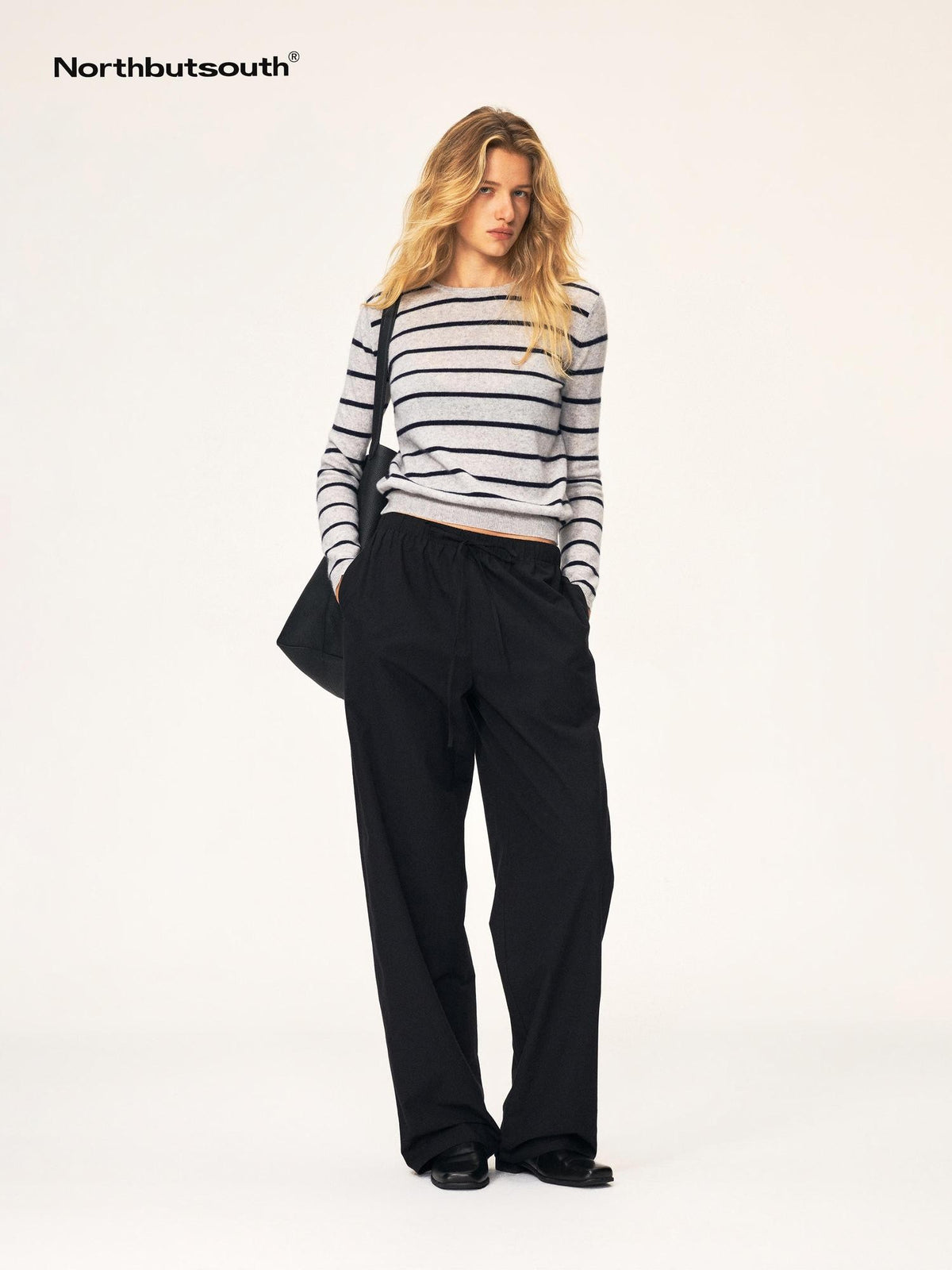 Northbutsouth Color Block Striped Crewneck Wool Cashmere Women&